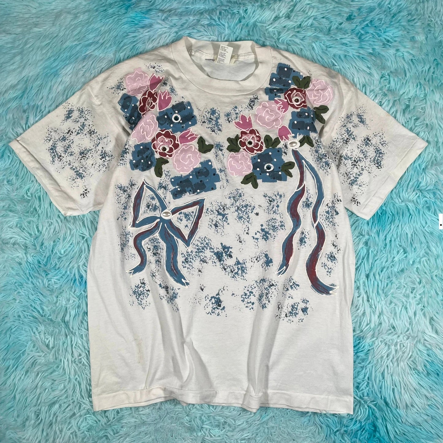 Vintage 90s White Floral Graphic T Shirt - Large