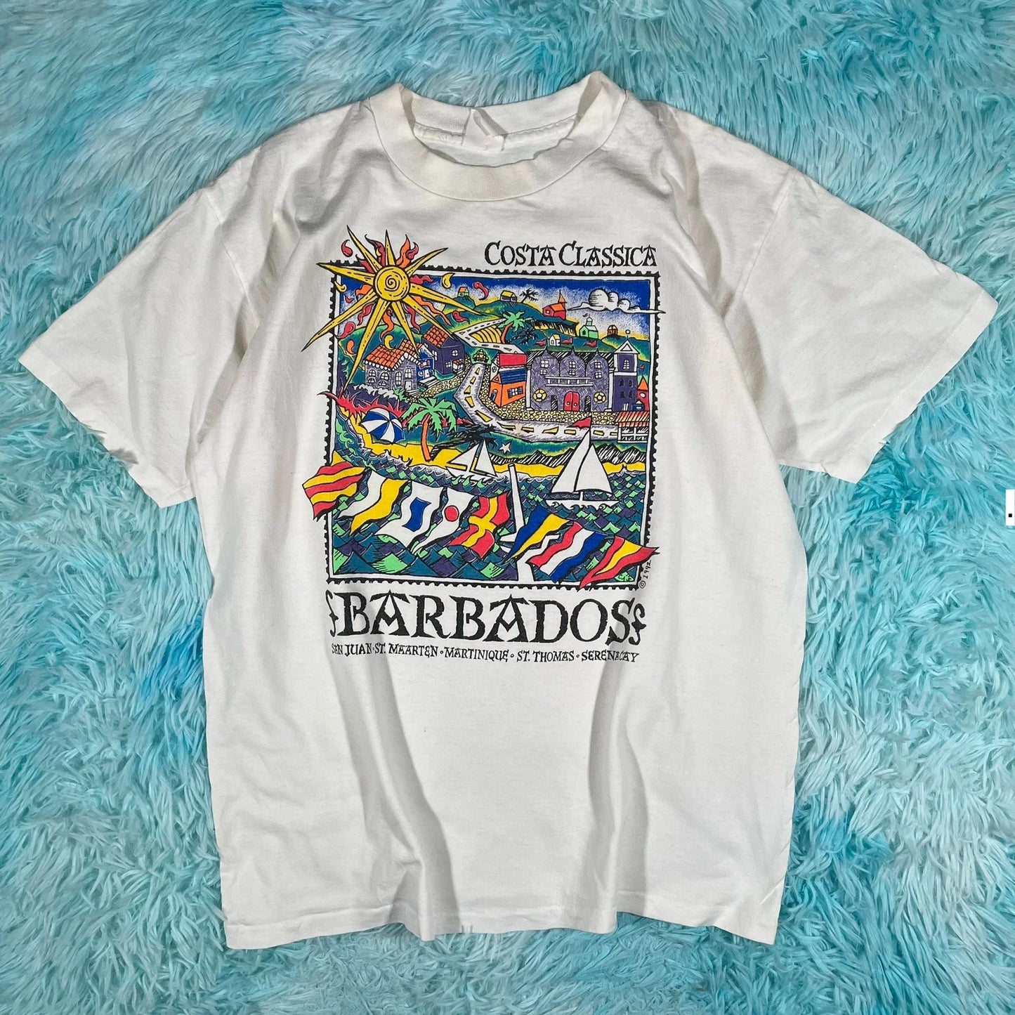 Vintage 90s White Barbados Sailing Graphic T Shirt -Large
