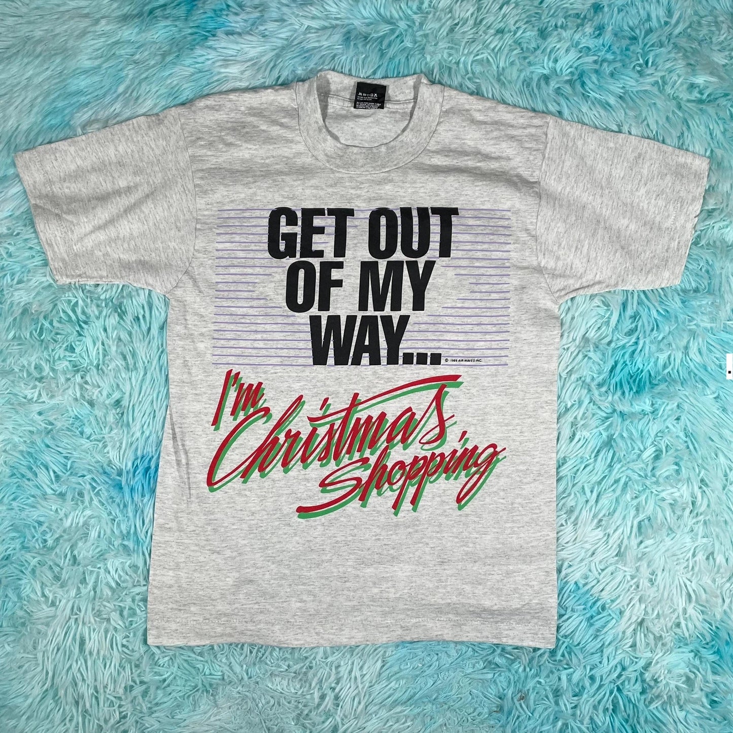 Vintage 80s Grey Christmas Shopping Graphic T shirt - Small