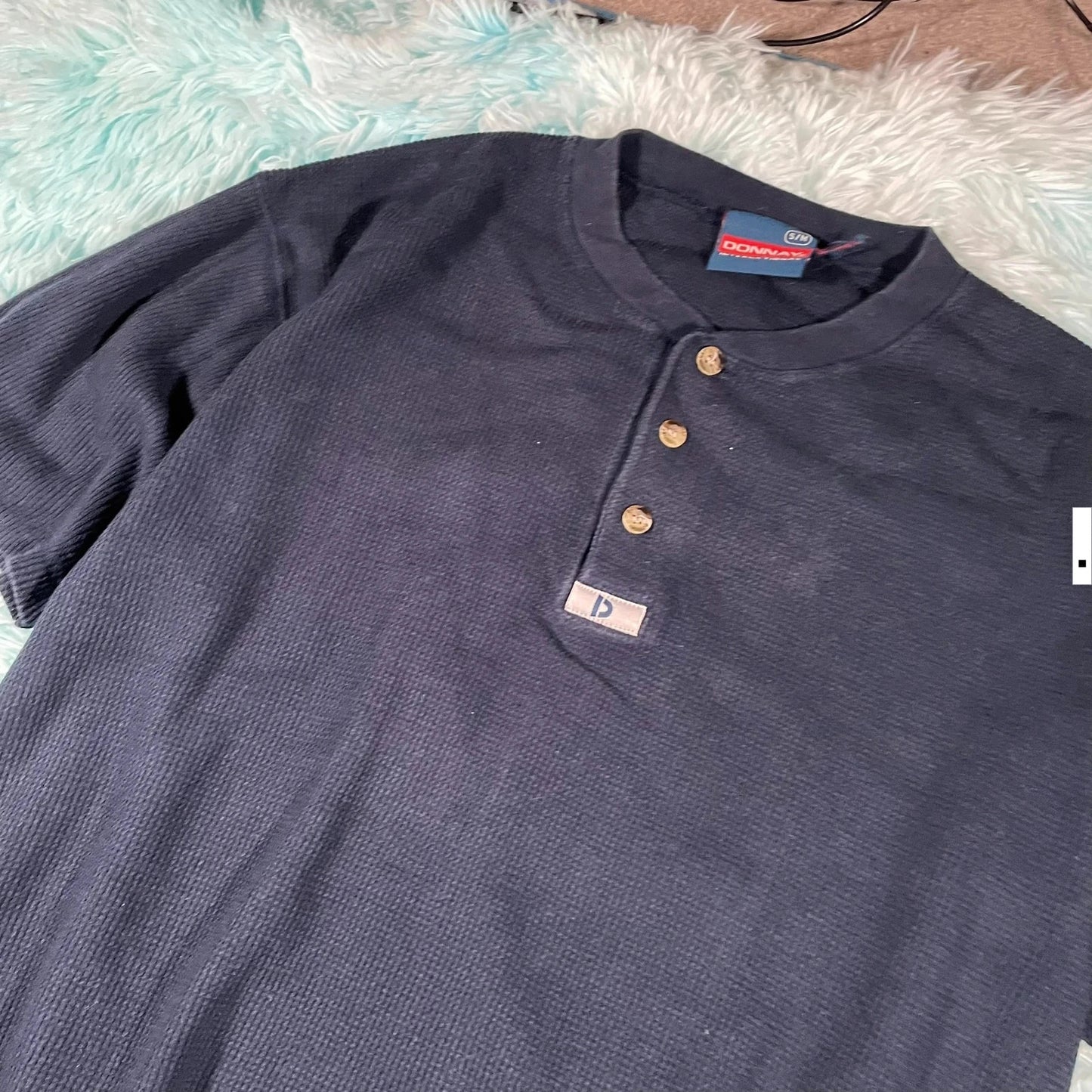Vintage 90s Navy Waffle Knit Donnay T Shirt - Medium