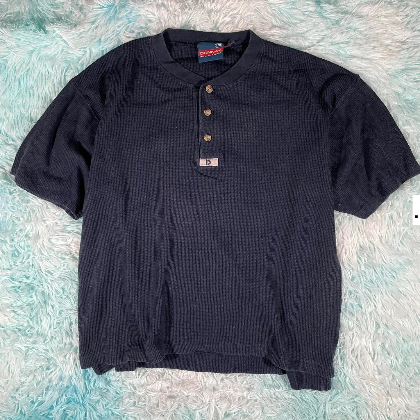 Vintage 90s Navy Waffle Knit Donnay T Shirt - Medium