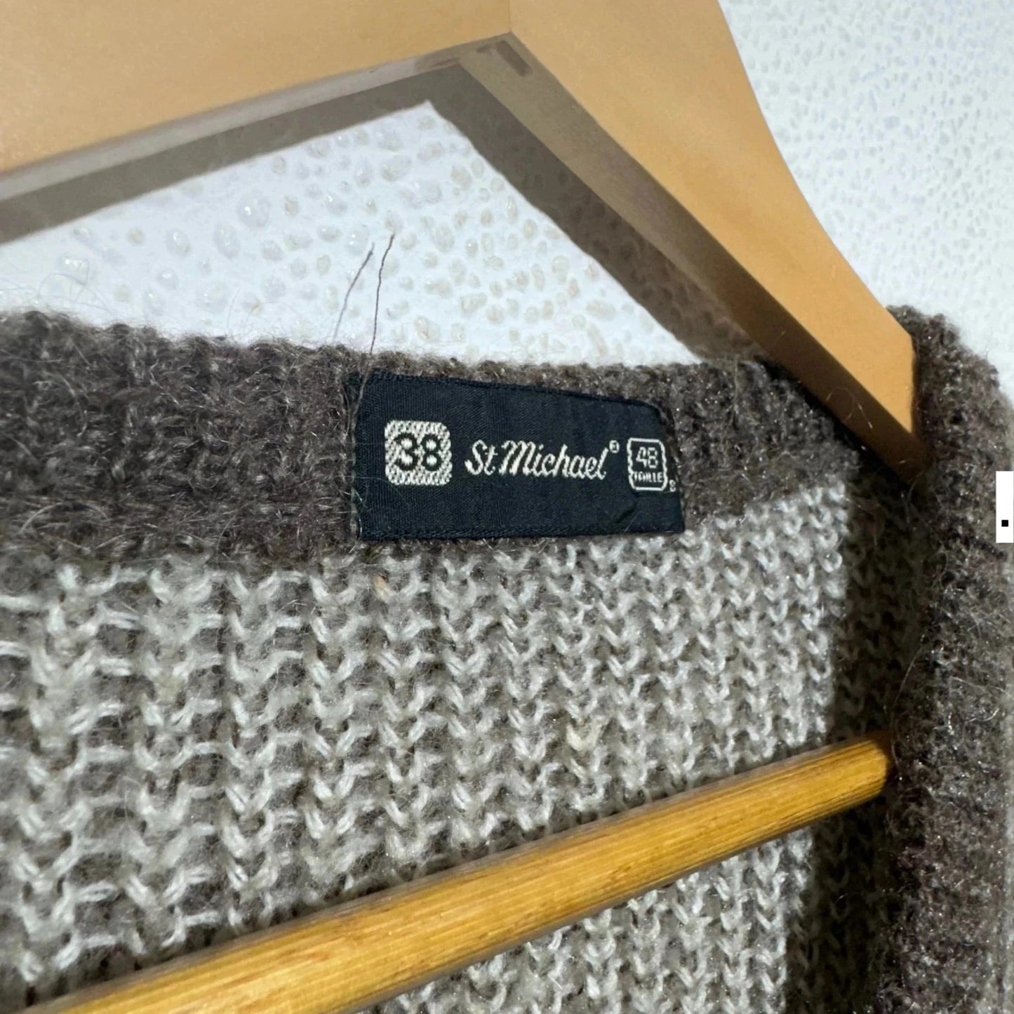 Vintage Brown Patterned St Michael Knitted Jumper - Small