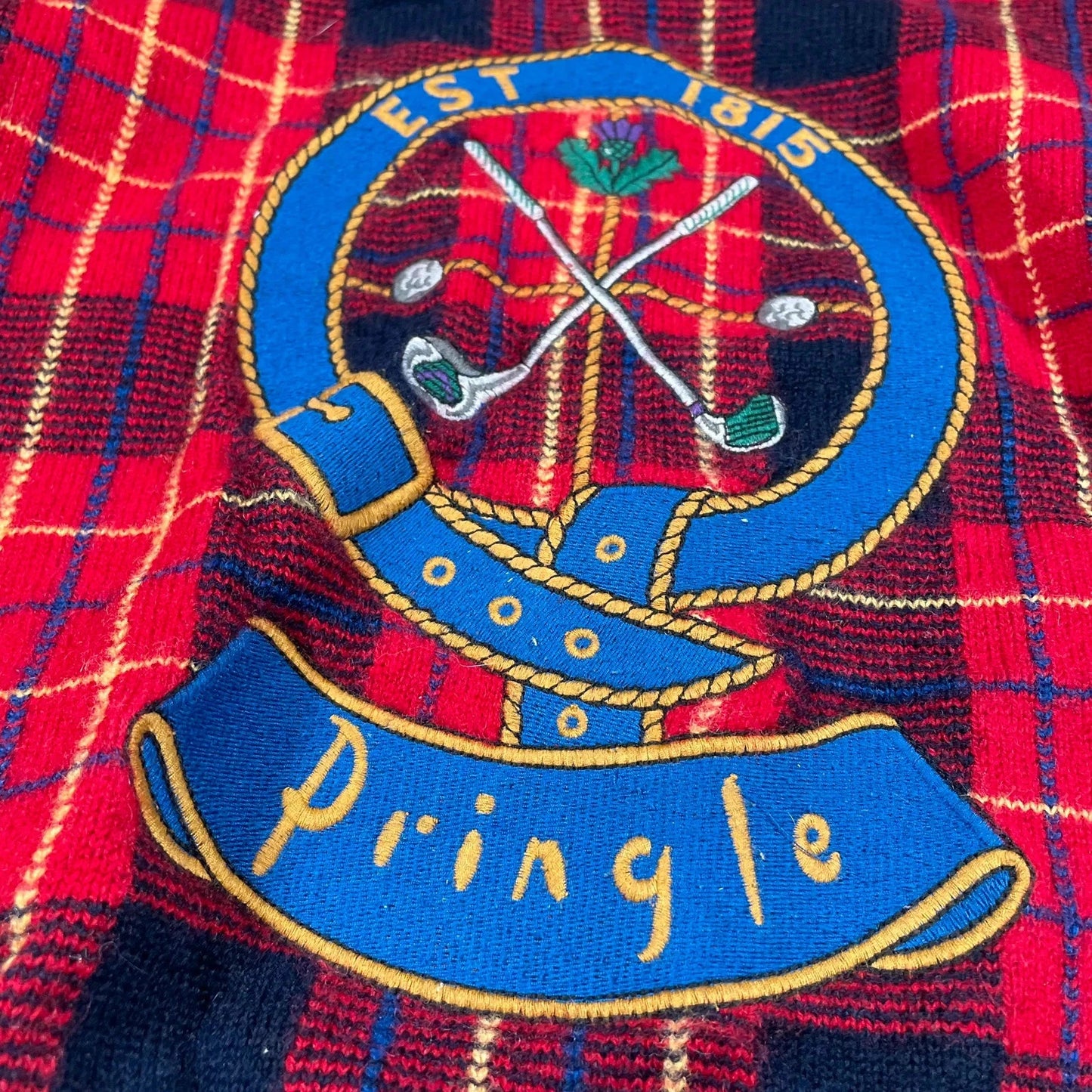 Vintage 90s Red Pringle Golf Tartan Jumper - M