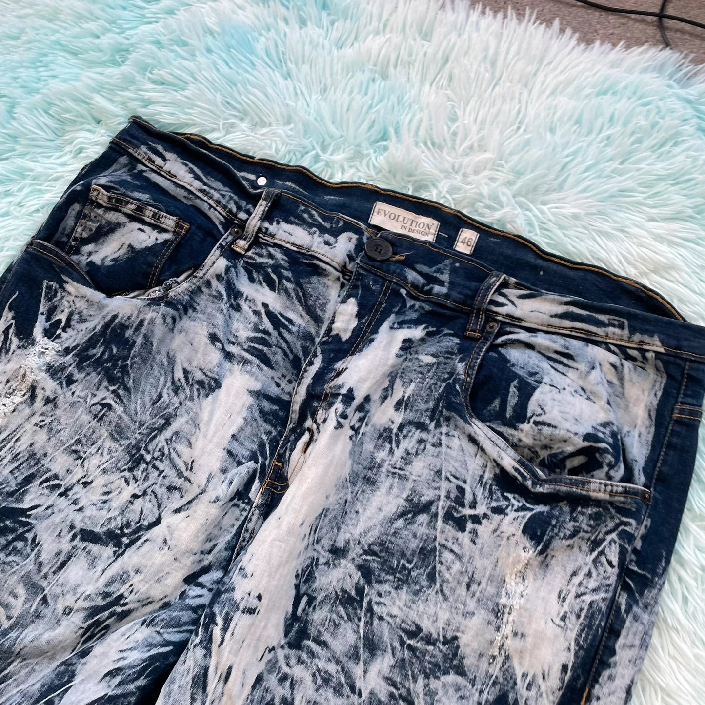 Bleach Washed Denim Shorts Jean Jorts - 46W