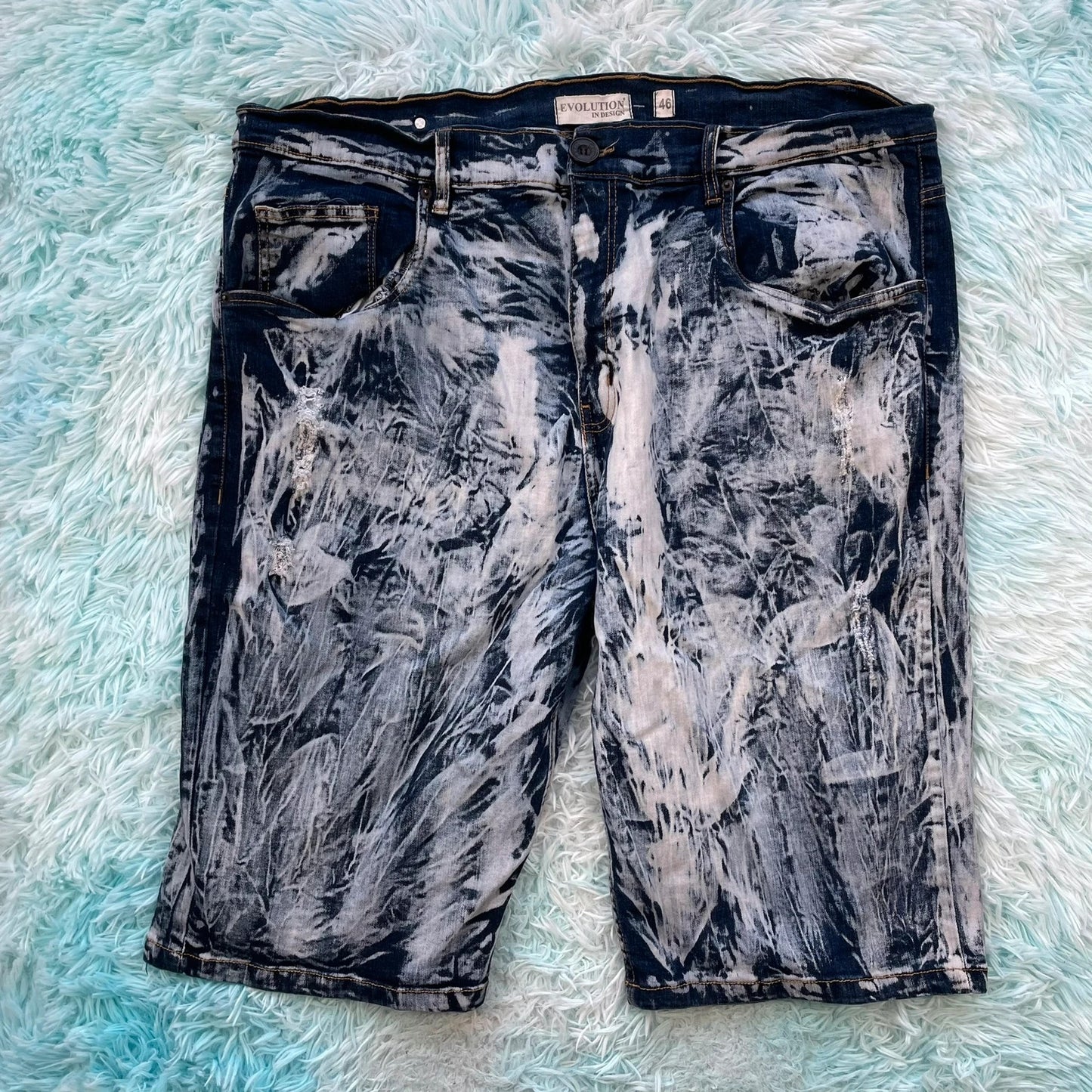 Bleach Washed Denim Shorts Jean Jorts - 46W
