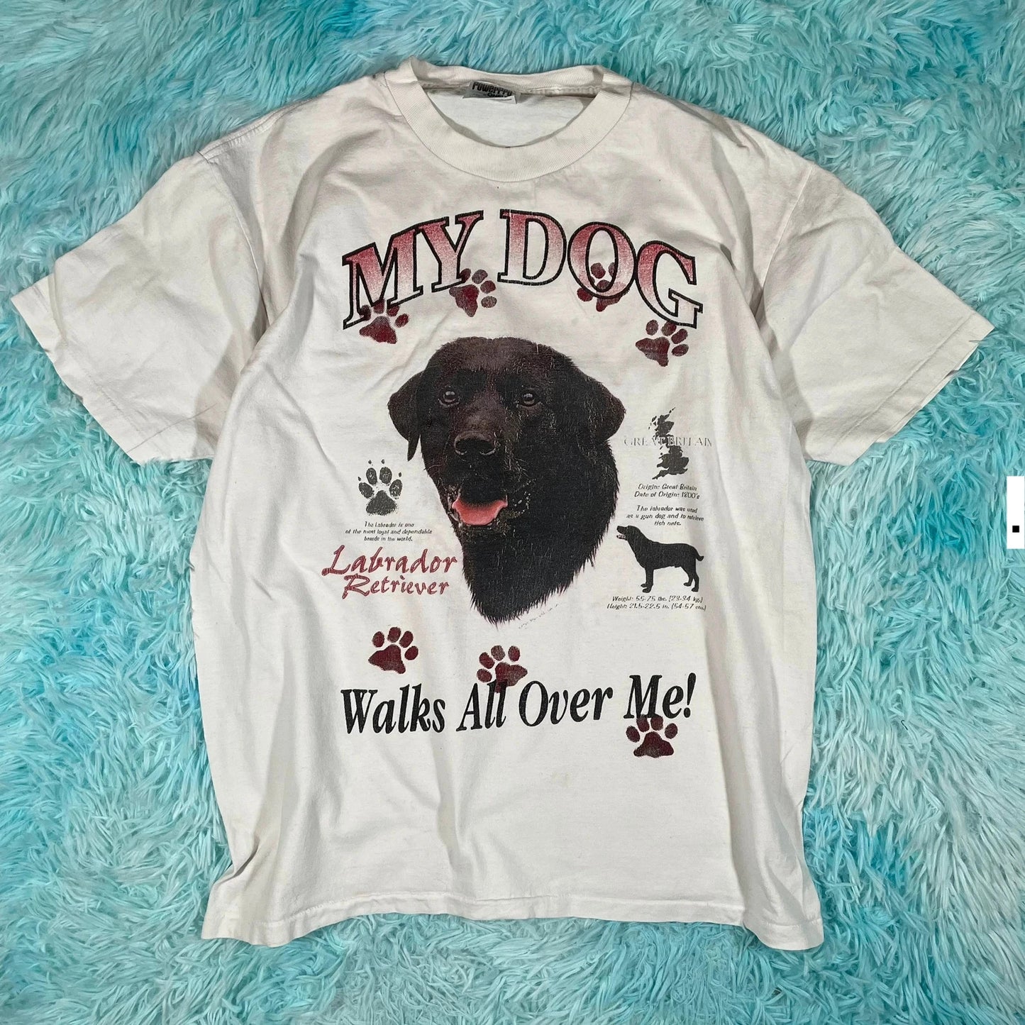 Vintage 90s White Dog Print T Shirt - Large