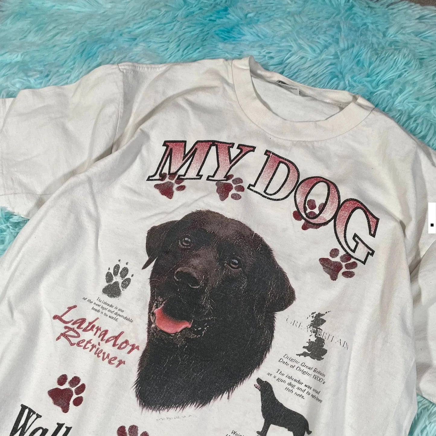 Vintage 90s White Dog Print T Shirt - Large