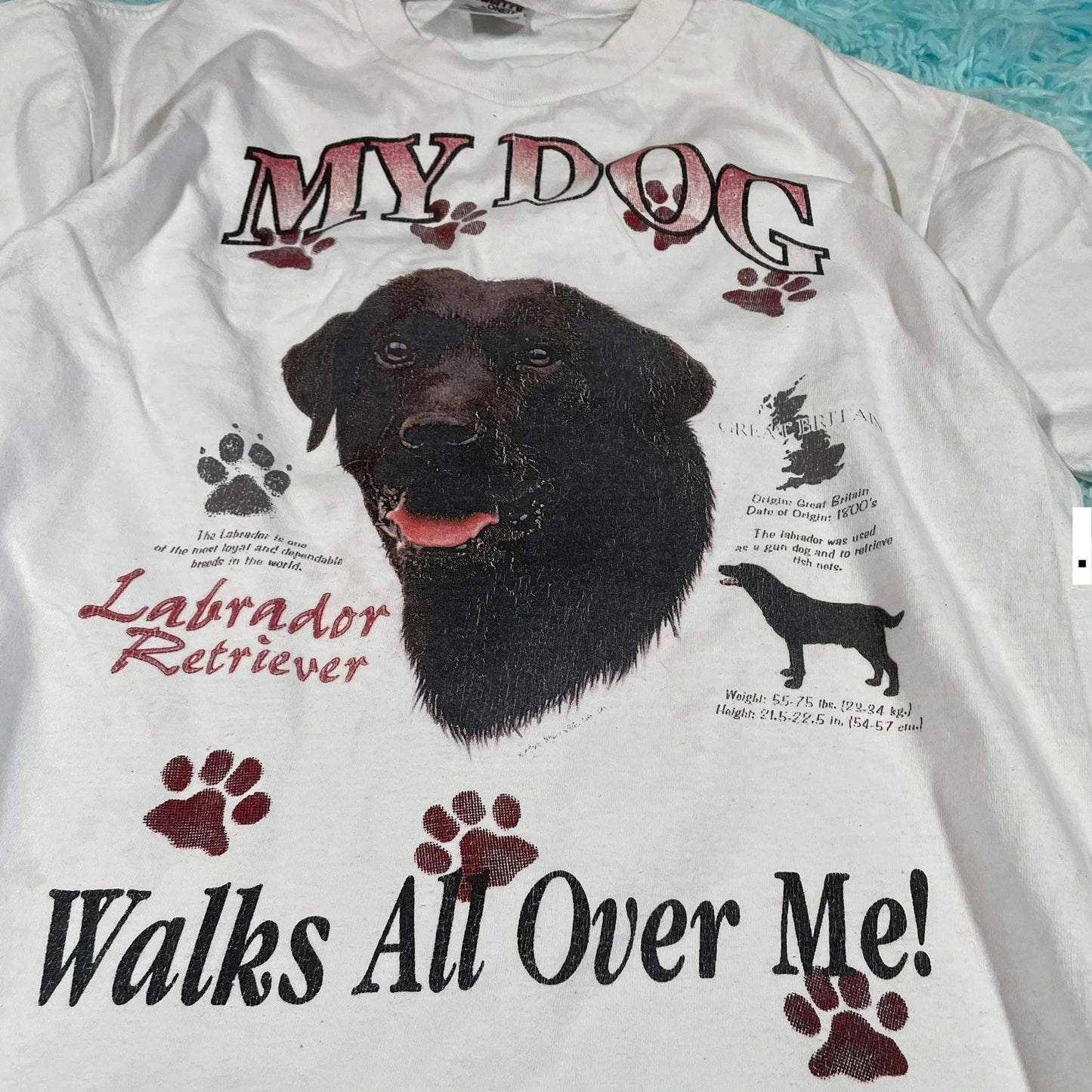 Vintage 90s White Dog Print T Shirt - Large