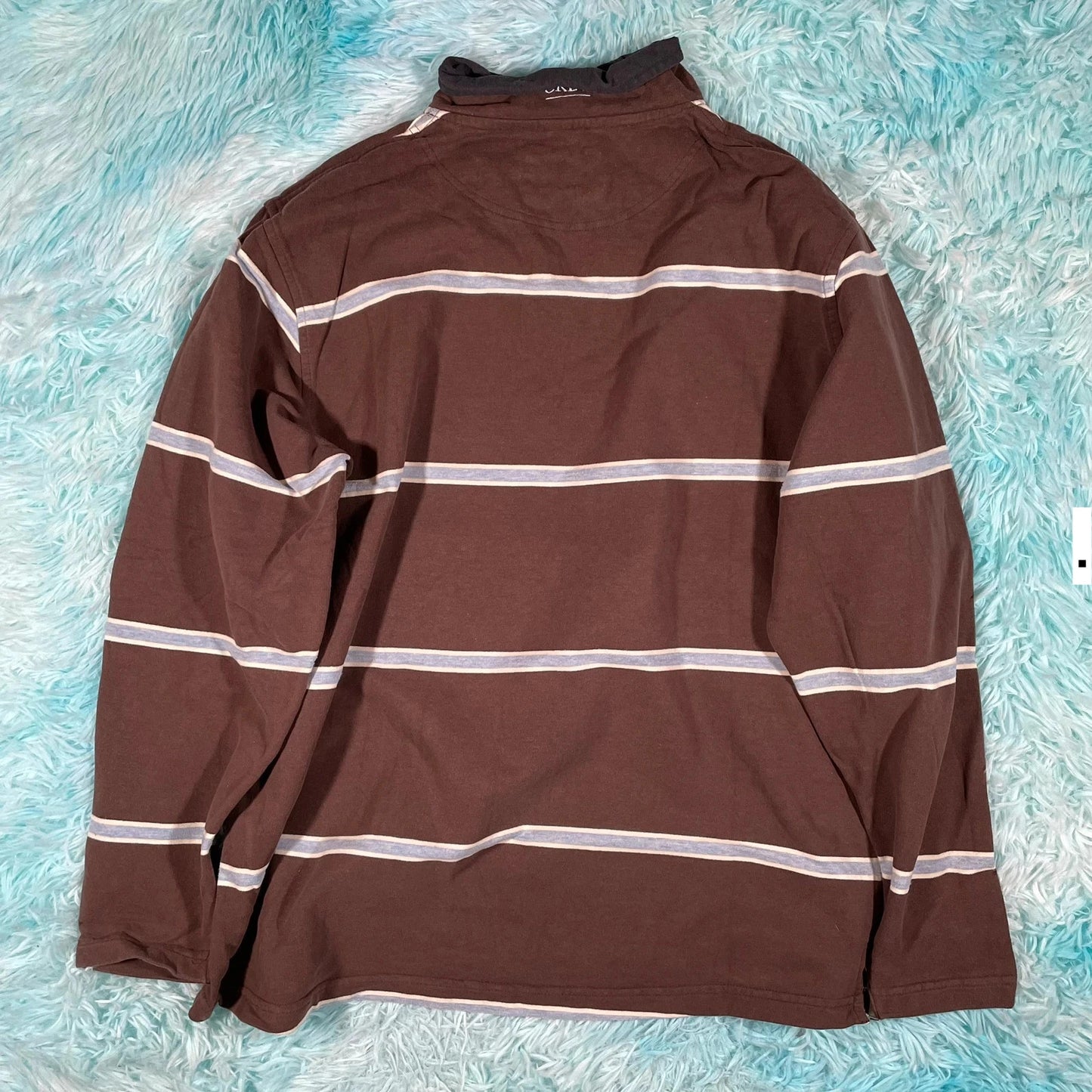 Vintage Brown Striped Crew 1/4 Zip Sweatshirt - Medium