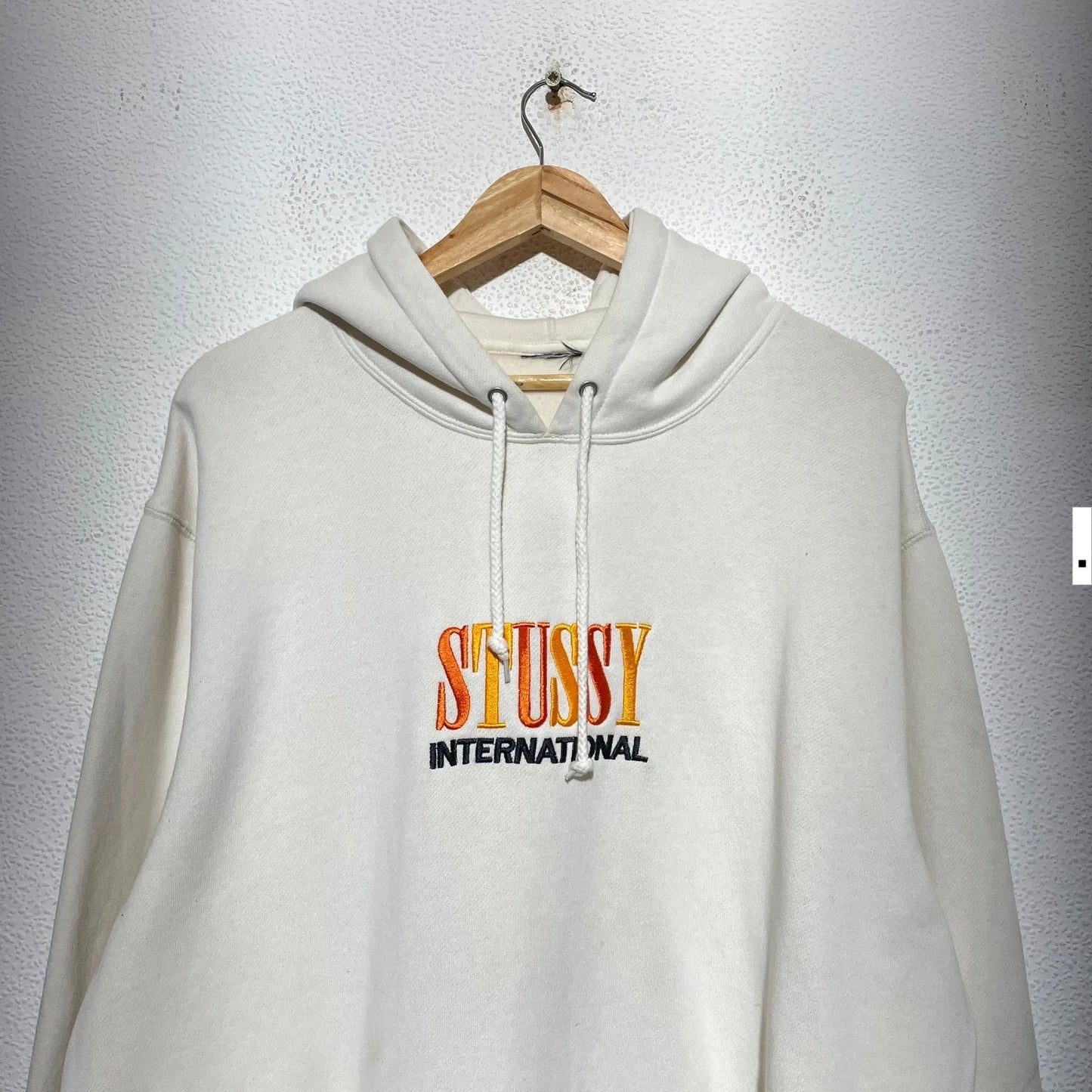 Cream White Stussy Hoodie Spellout - XL