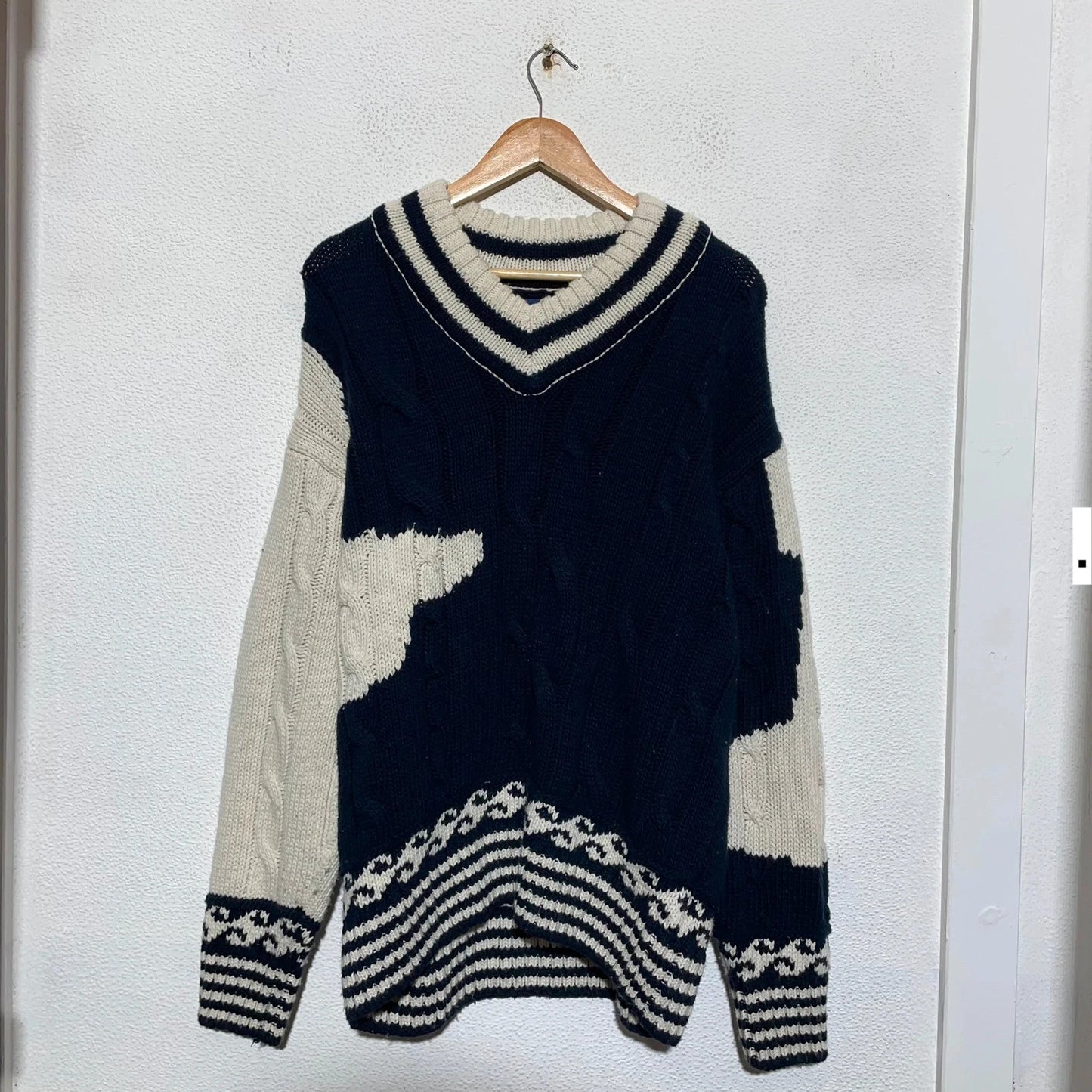 Navy & Cream Gant Heavyweight Knitted Jumper - Medium