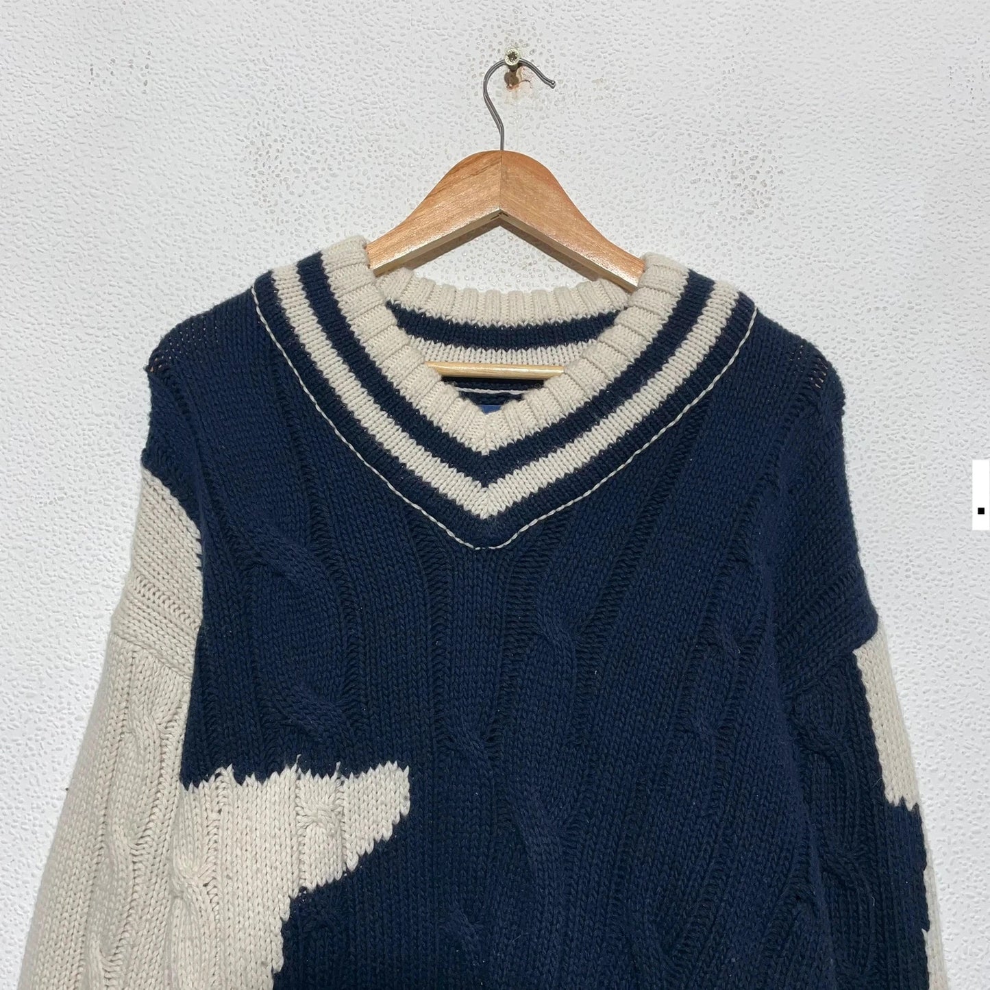 Navy & Cream Gant Heavyweight Knitted Jumper - Medium