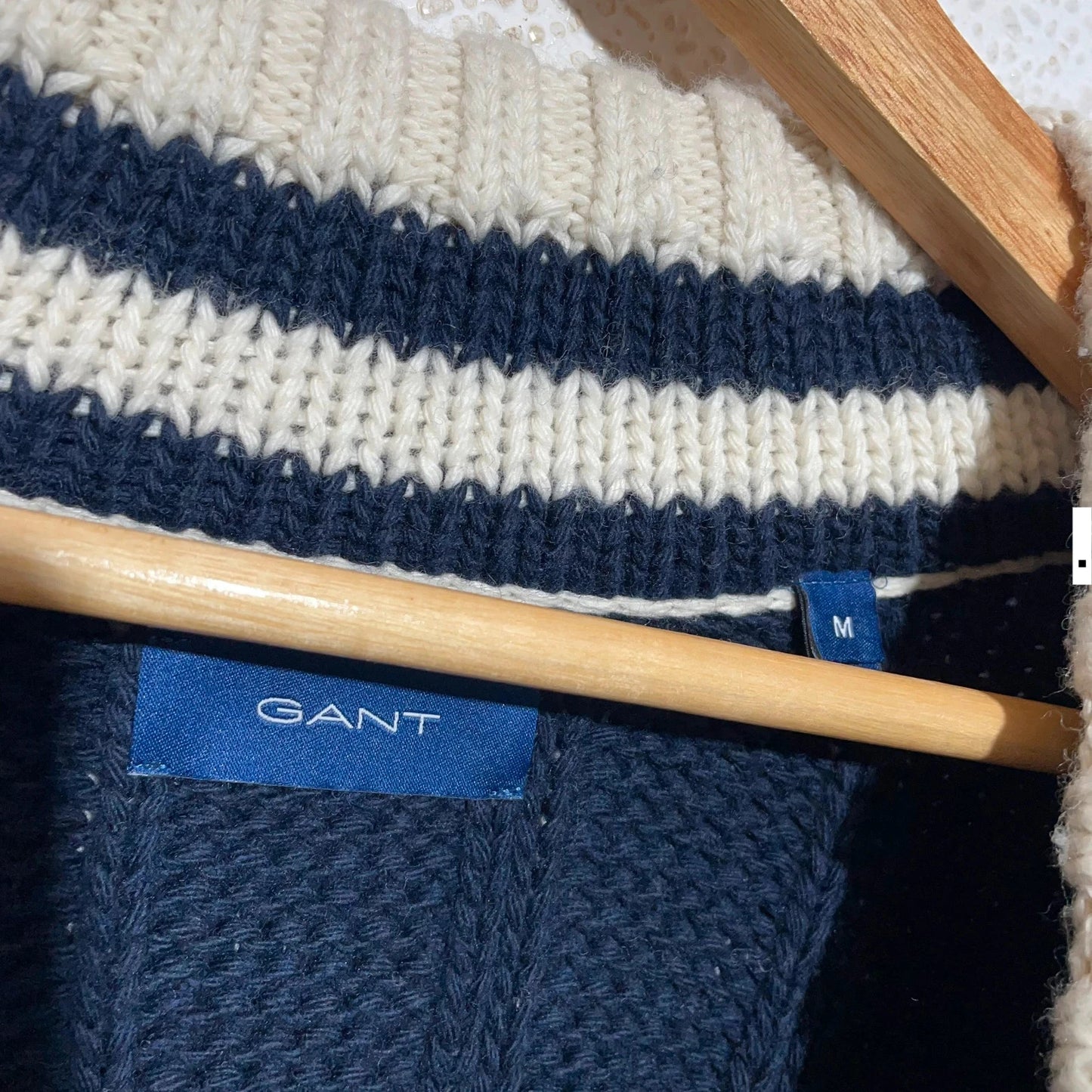 Navy & Cream Gant Heavyweight Knitted Jumper - Medium