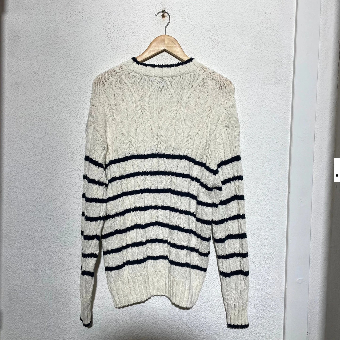 Cream & Navy Striped Gant Knitted Jumper Linen Blend - Large