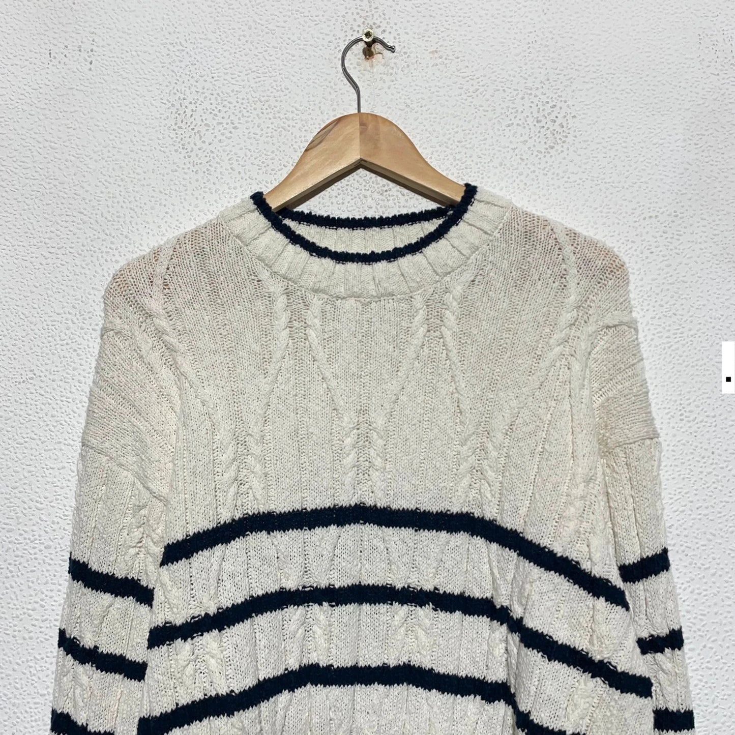 Cream & Navy Striped Gant Knitted Jumper Linen Blend - Large