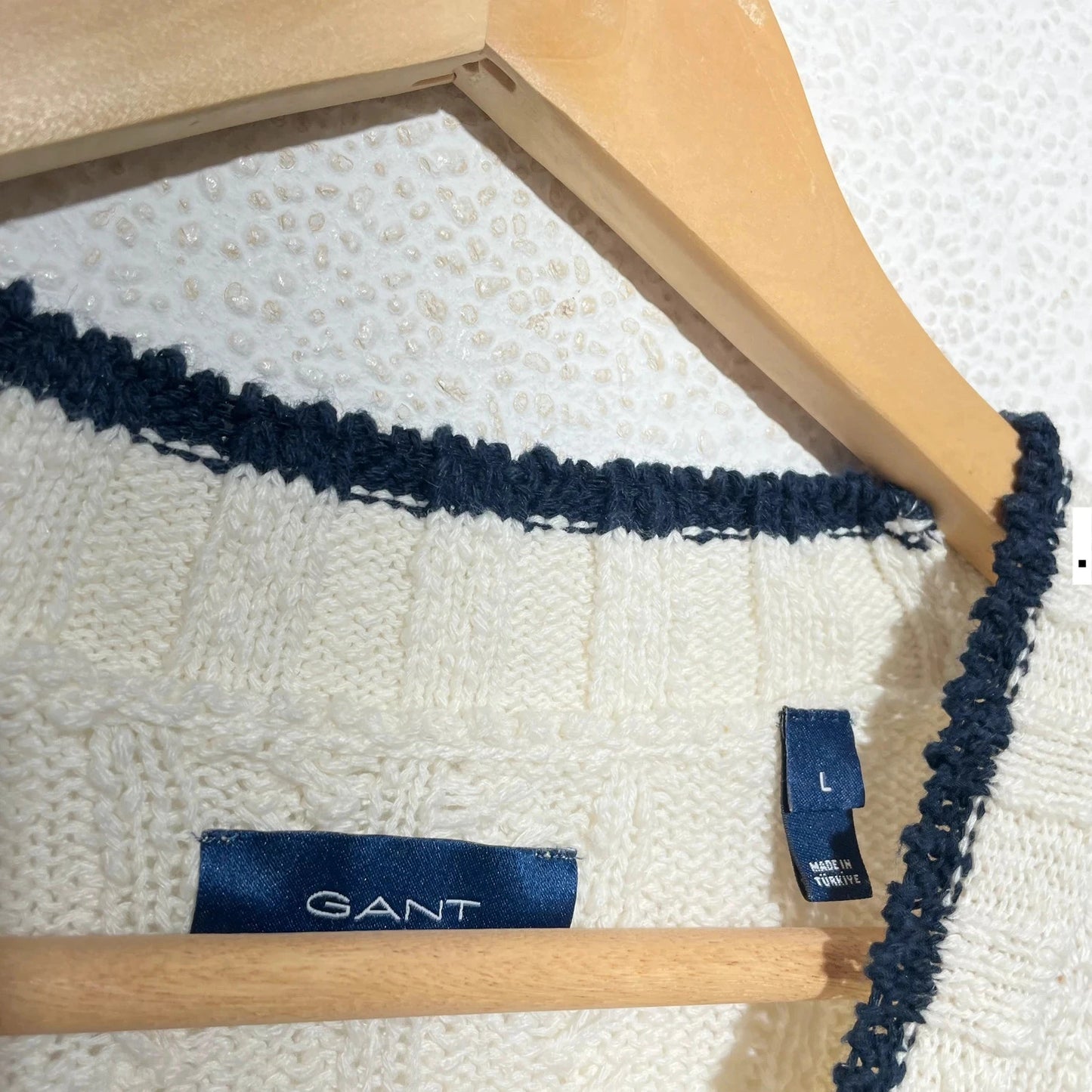 Cream & Navy Striped Gant Knitted Jumper Linen Blend - Large