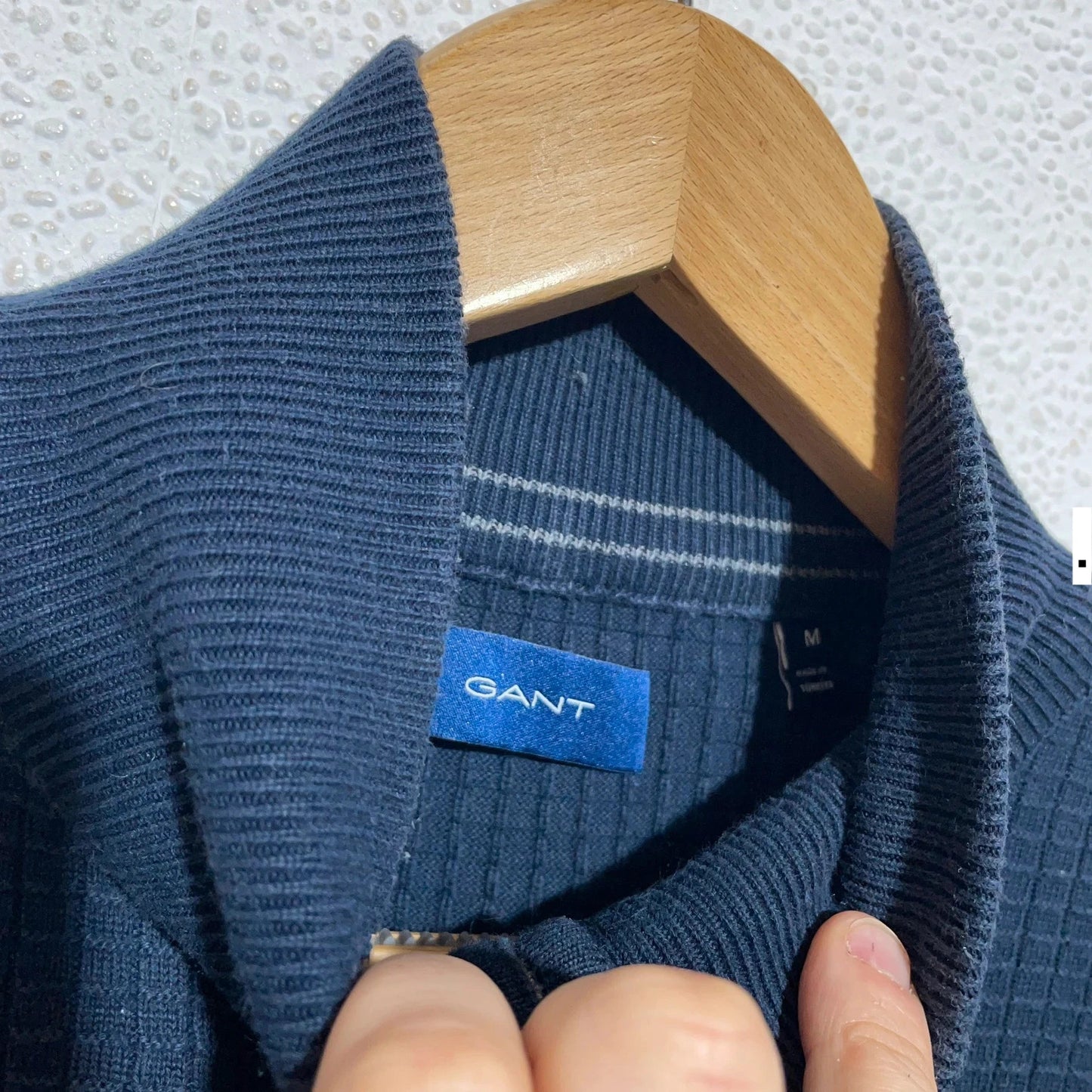 Navy Gant 1/4 Zip Sweatshirt Waffle Knit - Medium