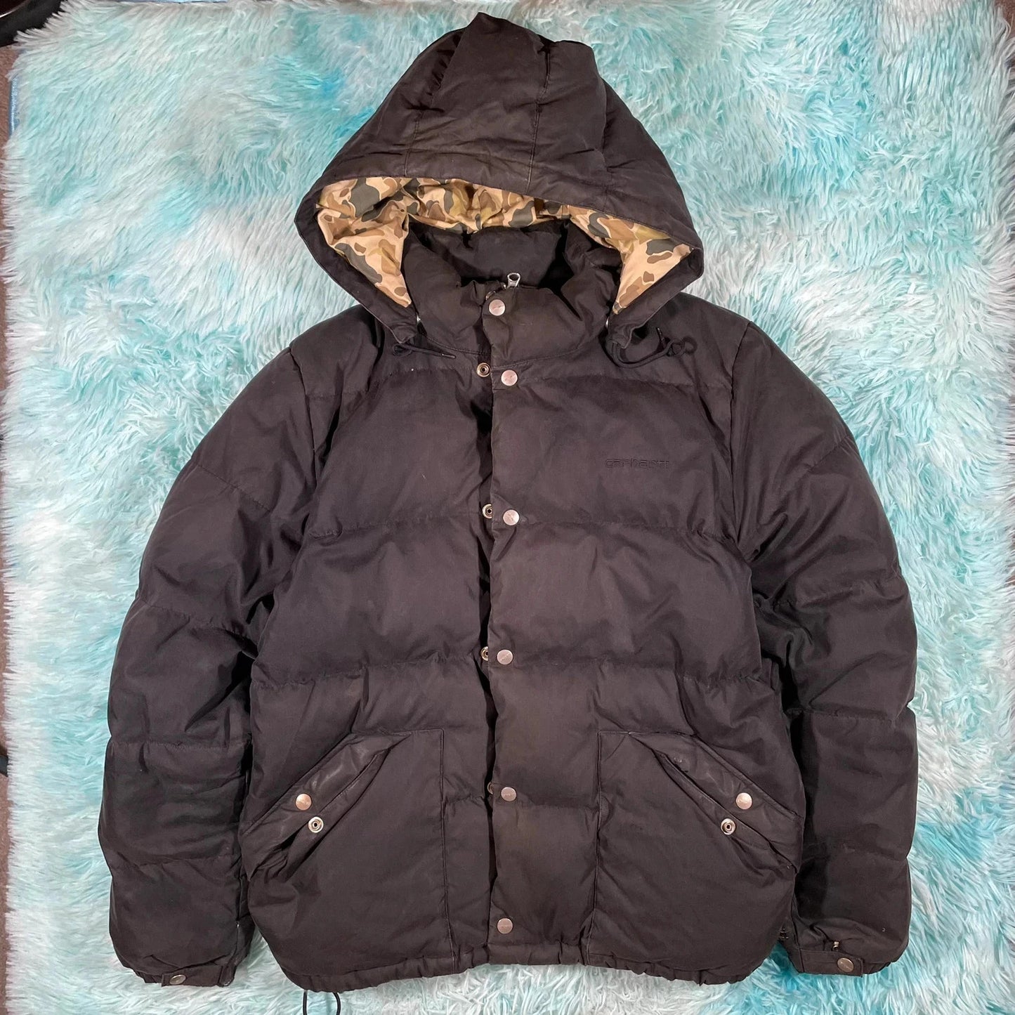 Black Carhartt Puffer Jacket Camo Lining - Medium