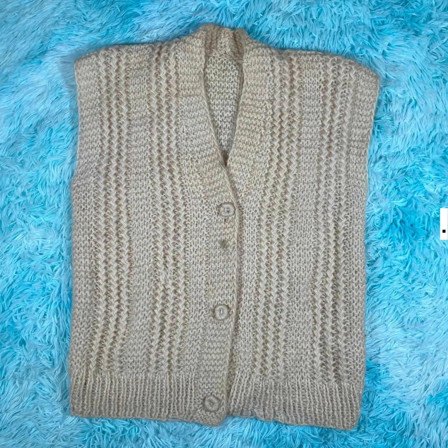 Vintage 70s Cream Sweater Vest Cardigan - XL