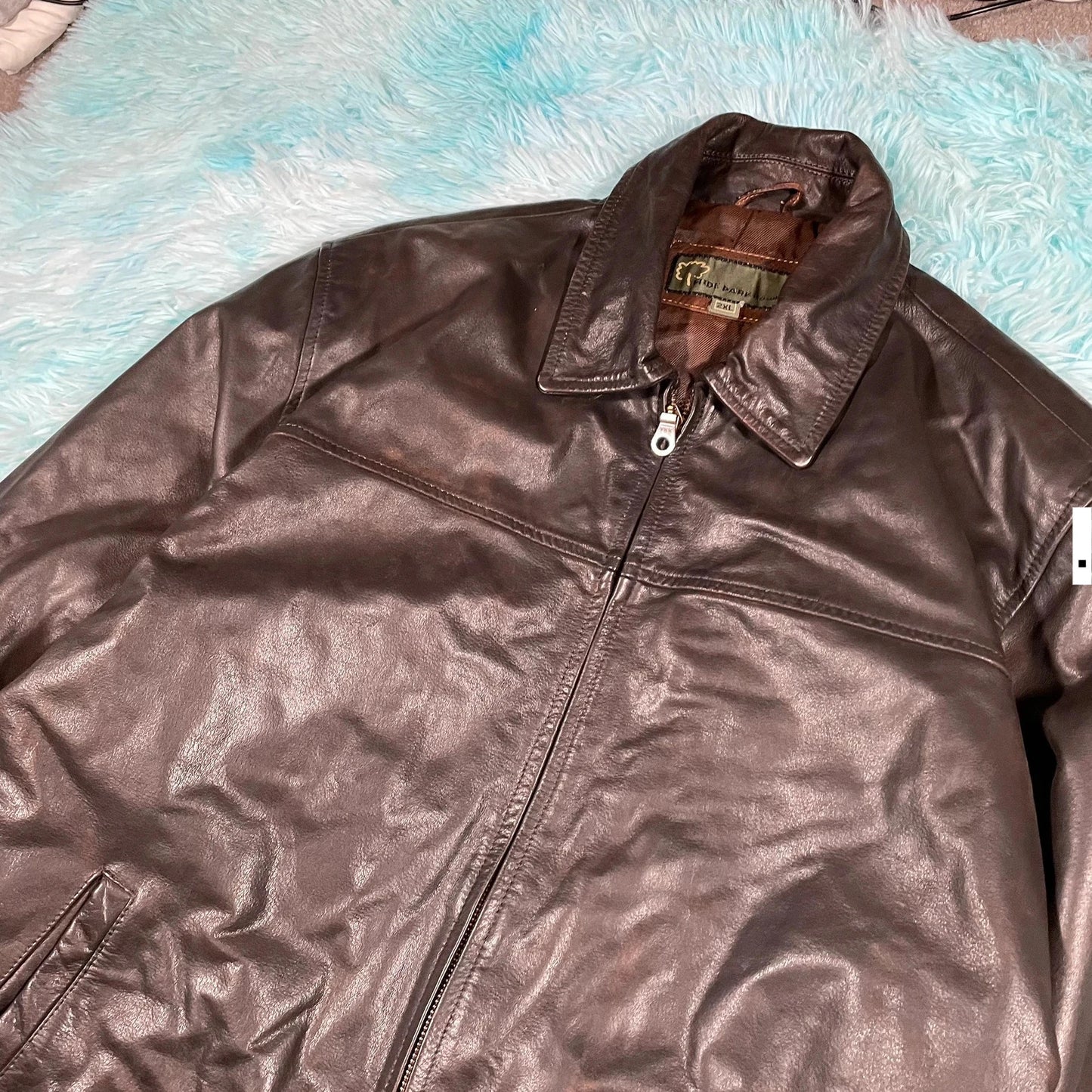Vintage Brown Boxy Leather Jacket - XXL