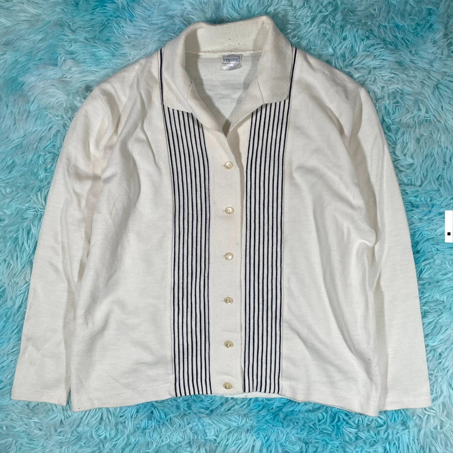 Vintage 80s White Striped Shirt - Medium