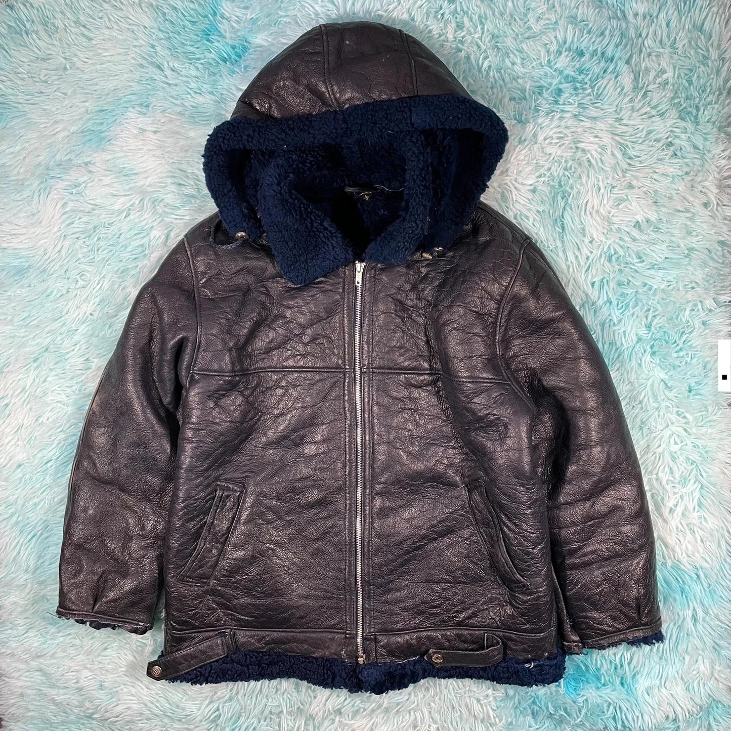 Vintage 90s Navy Shearling Jacket - Size 18