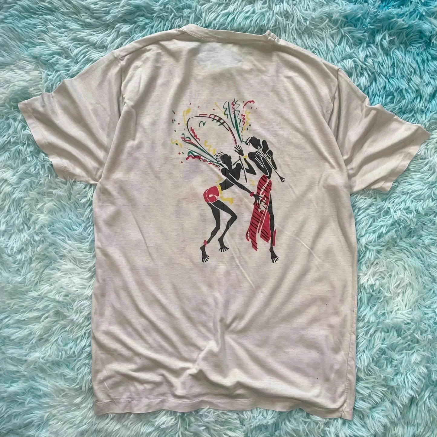 Vintage 80s White Carnival Graphic T Shirt - Medium
