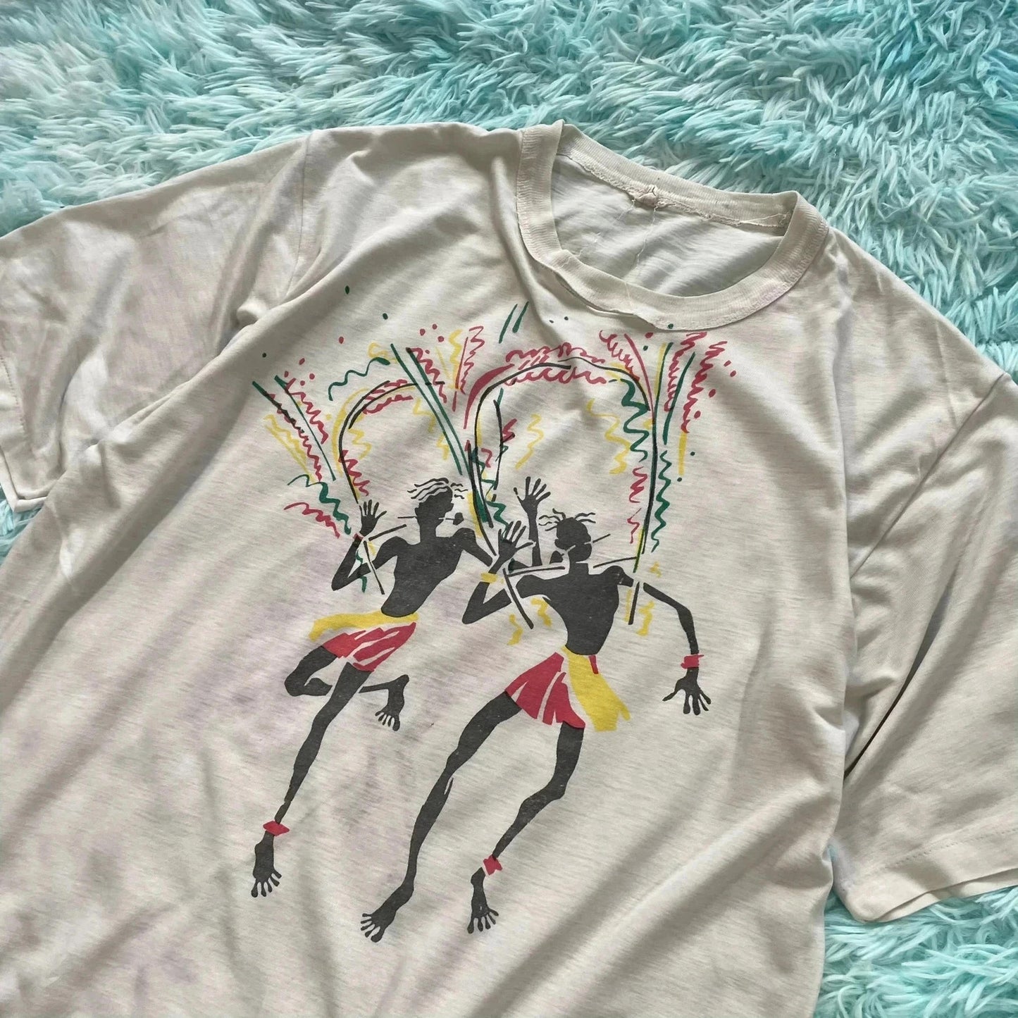 Vintage 80s White Carnival Graphic T Shirt - Medium
