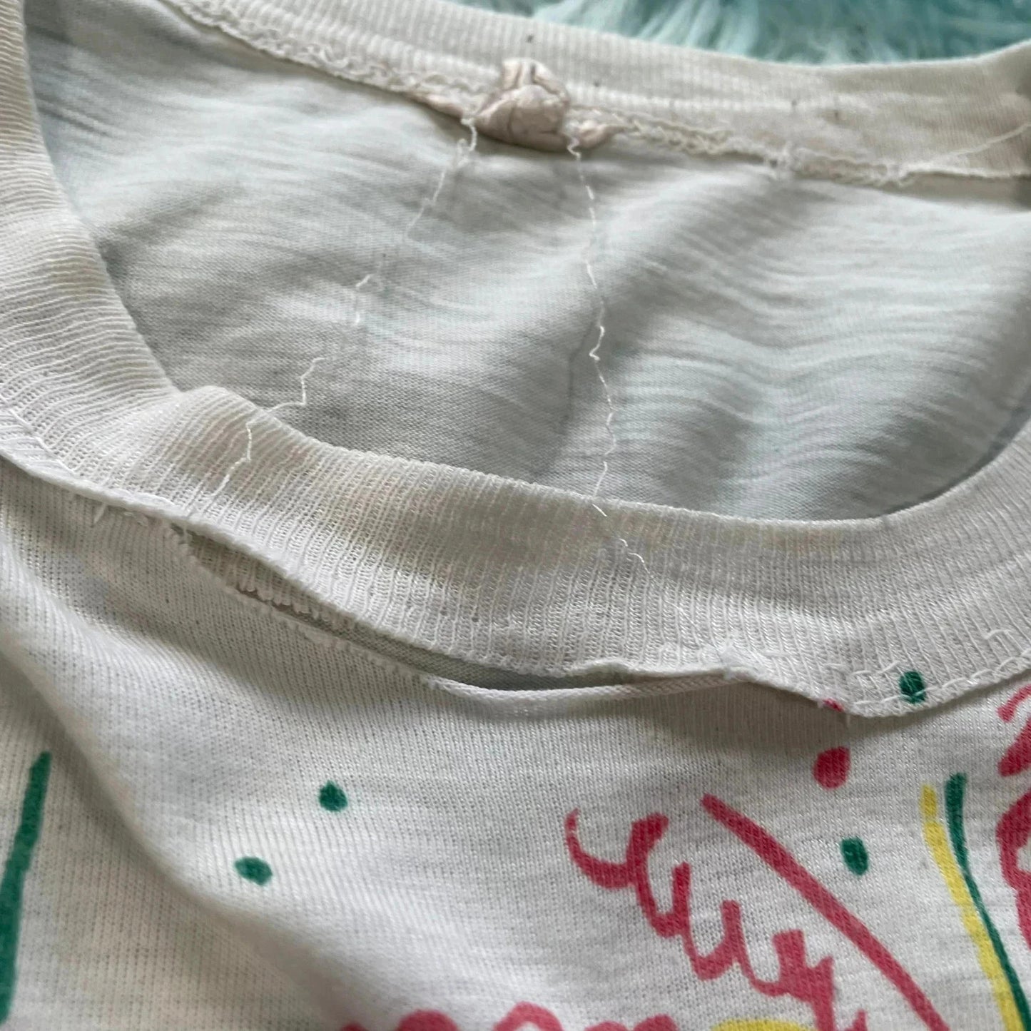 Vintage 80s White Carnival Graphic T Shirt - Medium