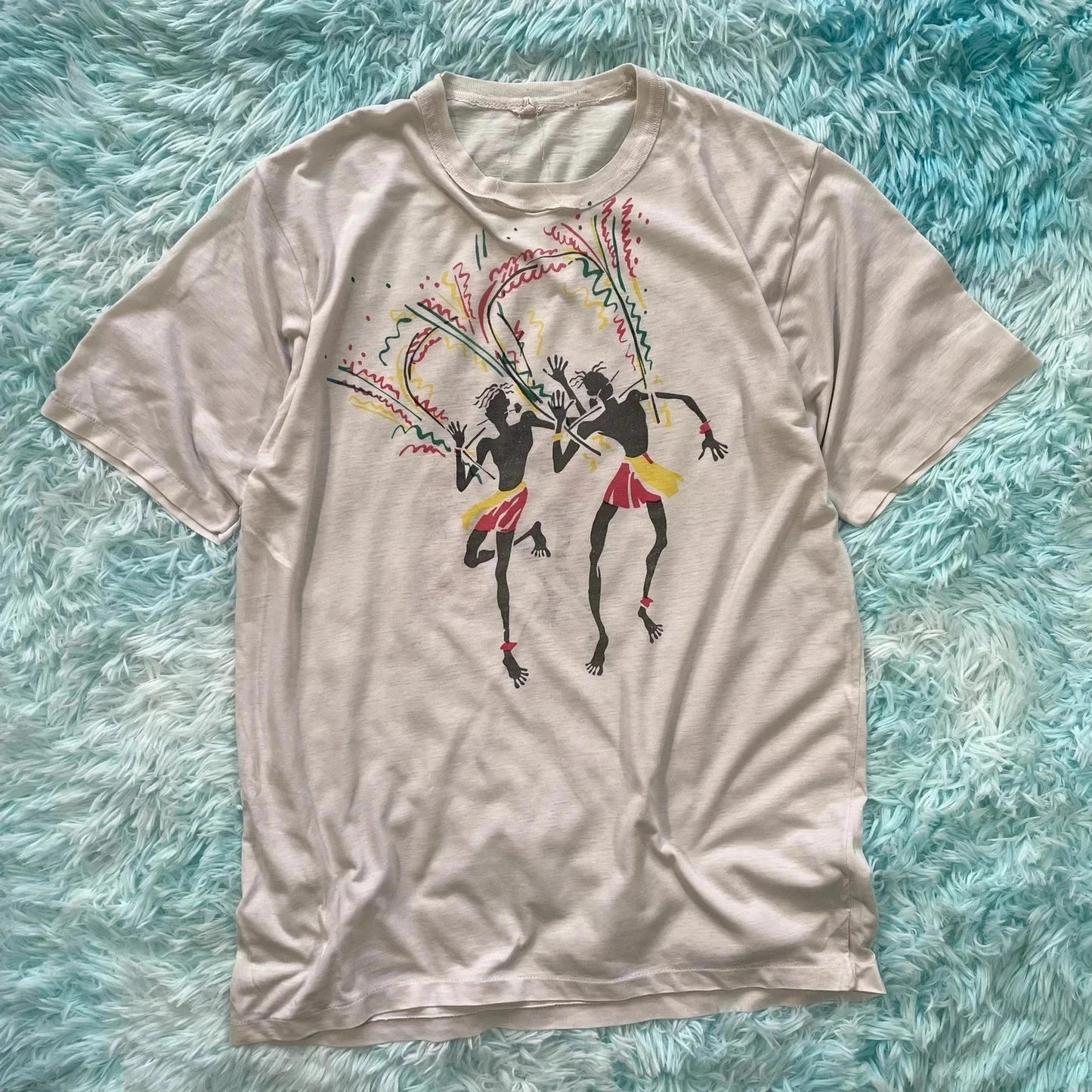 Vintage 80s White Carnival Graphic T Shirt - Medium
