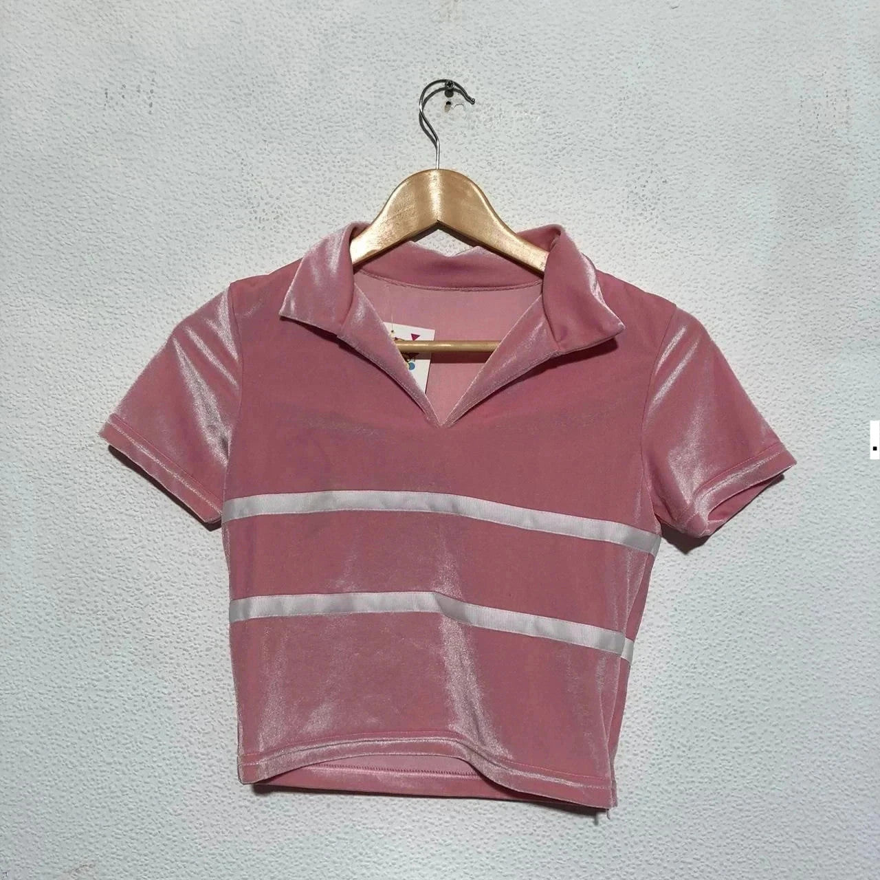 Vintage Y2K Pink Velour Collard Crop Top - Small