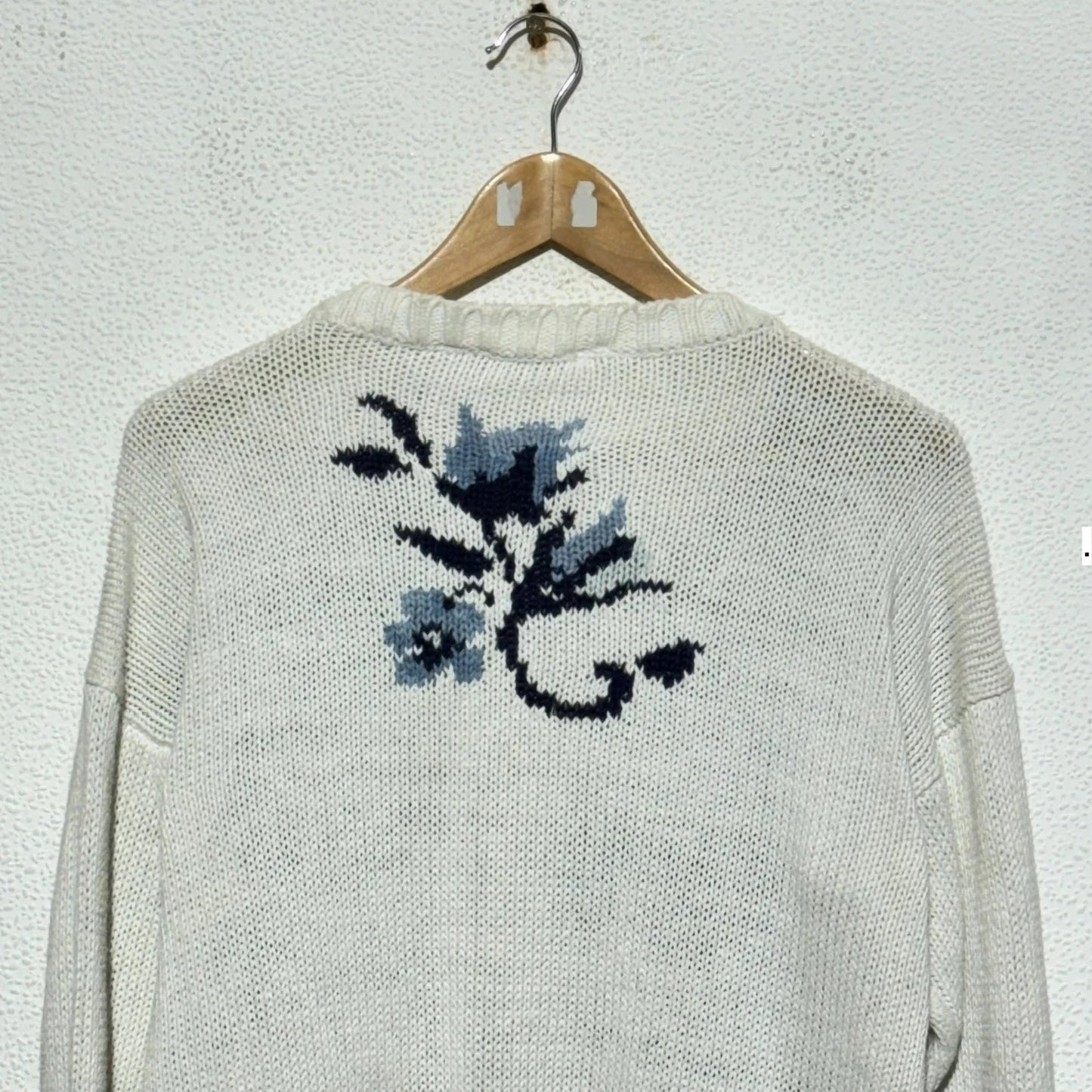 Vintage 80s White Floral Patterned St Michael Knitted Jumper - Size 12