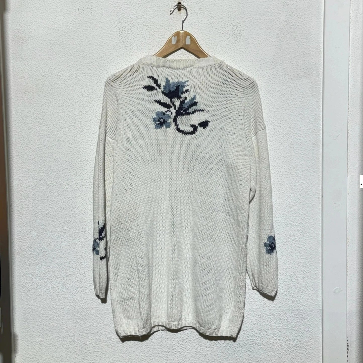 Vintage 80s White Floral Patterned St Michael Knitted Jumper - Size 12