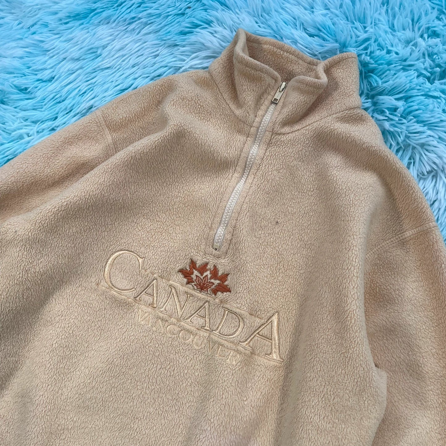 Vintage Yellow Canada Embroidered 1/4 Zip Fleece - Small