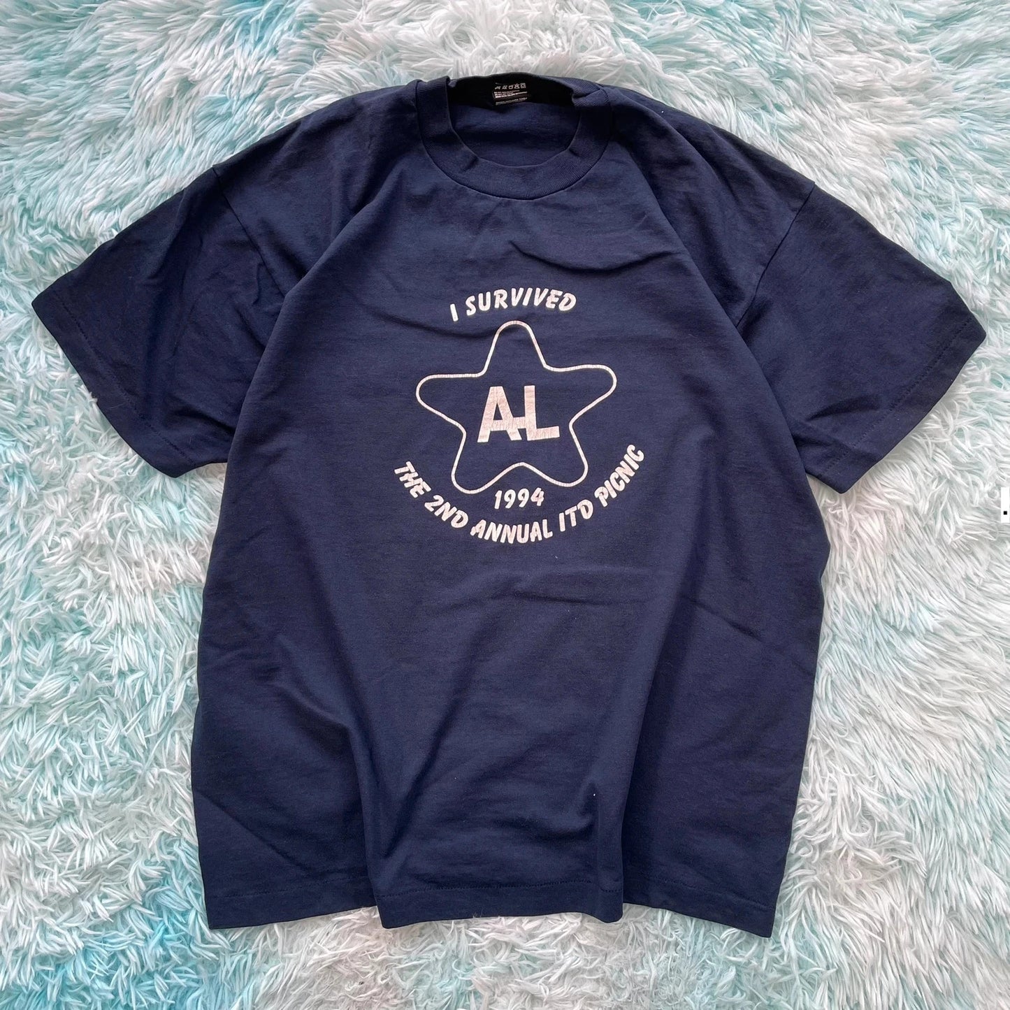 Vintage 90s Navy Graphic Print T Shirt - XL