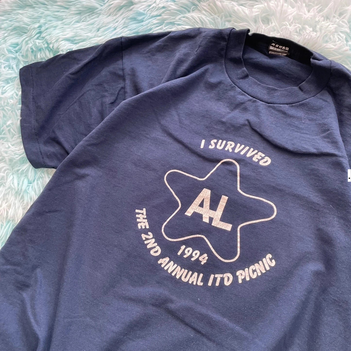 Vintage 90s Navy Graphic Print T Shirt - XL