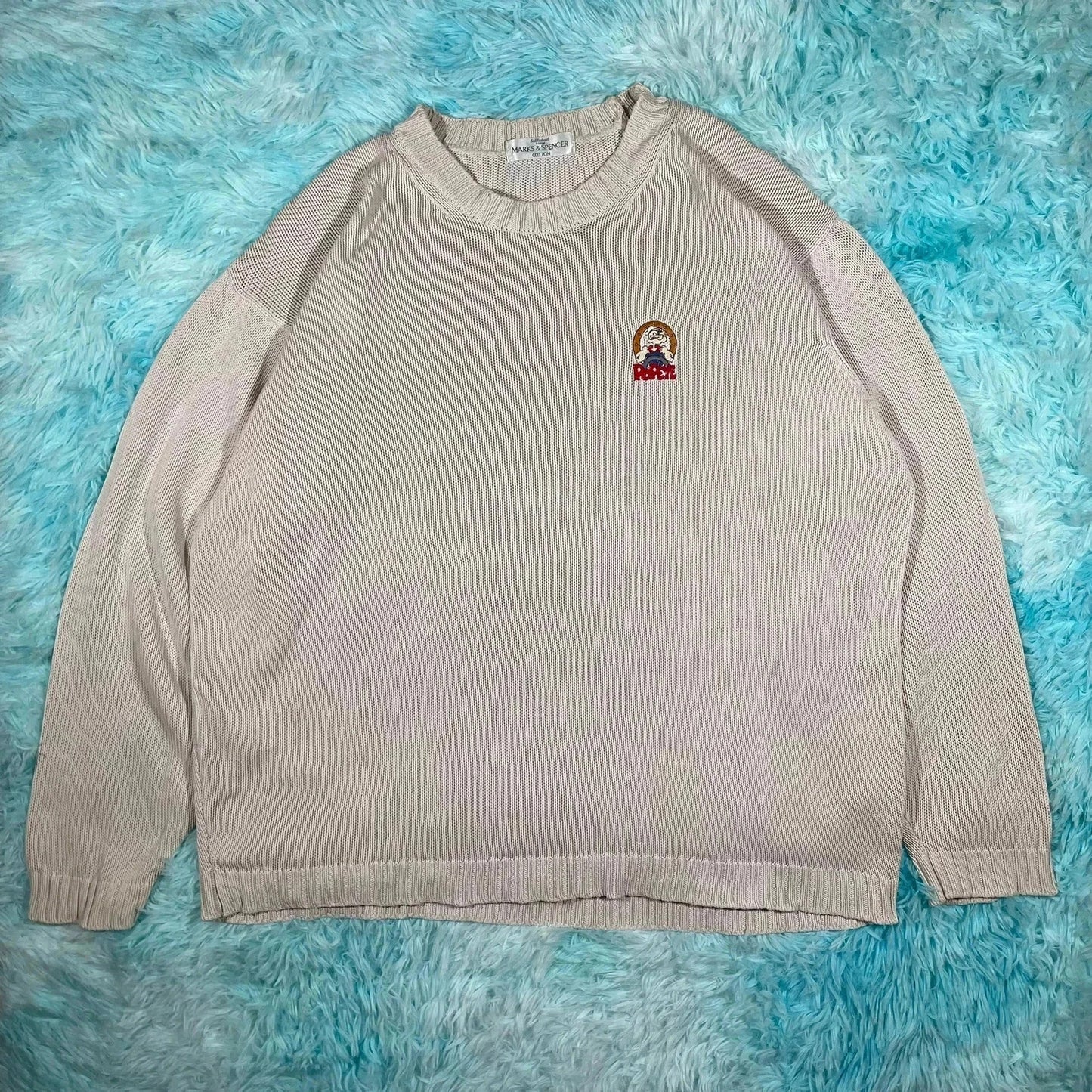 Vintage 90s Cream St Michael Knitted Jumper Popeye - XXL