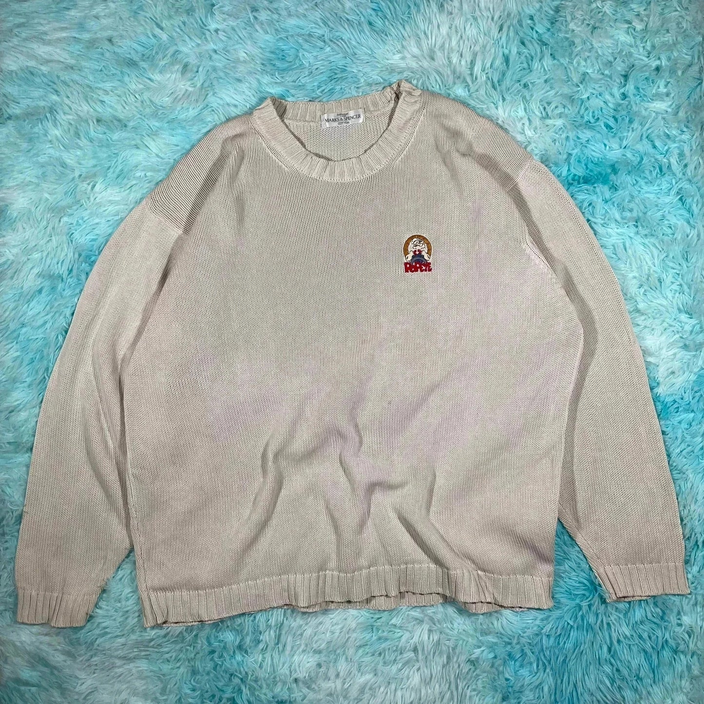 Vintage 90s Cream St Michael Knitted Jumper Popeye - XXL