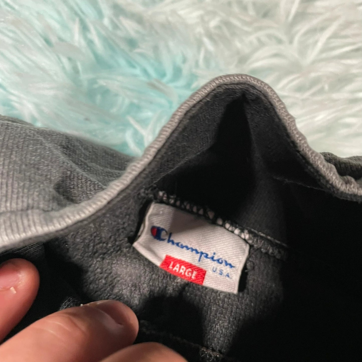 Vintage 90s Grey & Black Champion 1/4 Zip Sweatshirt - Large