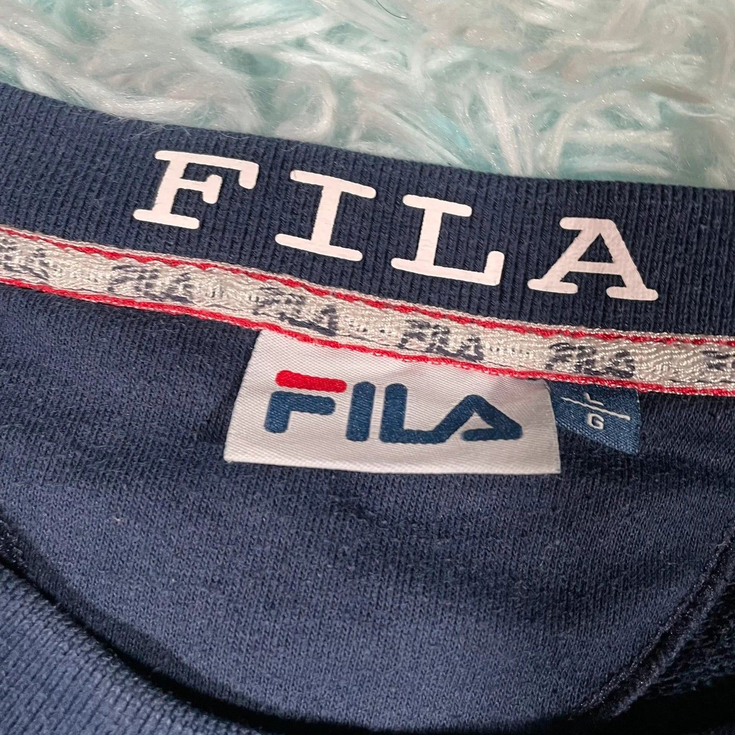 Navy Fila Sweatshirt Spellout - Large