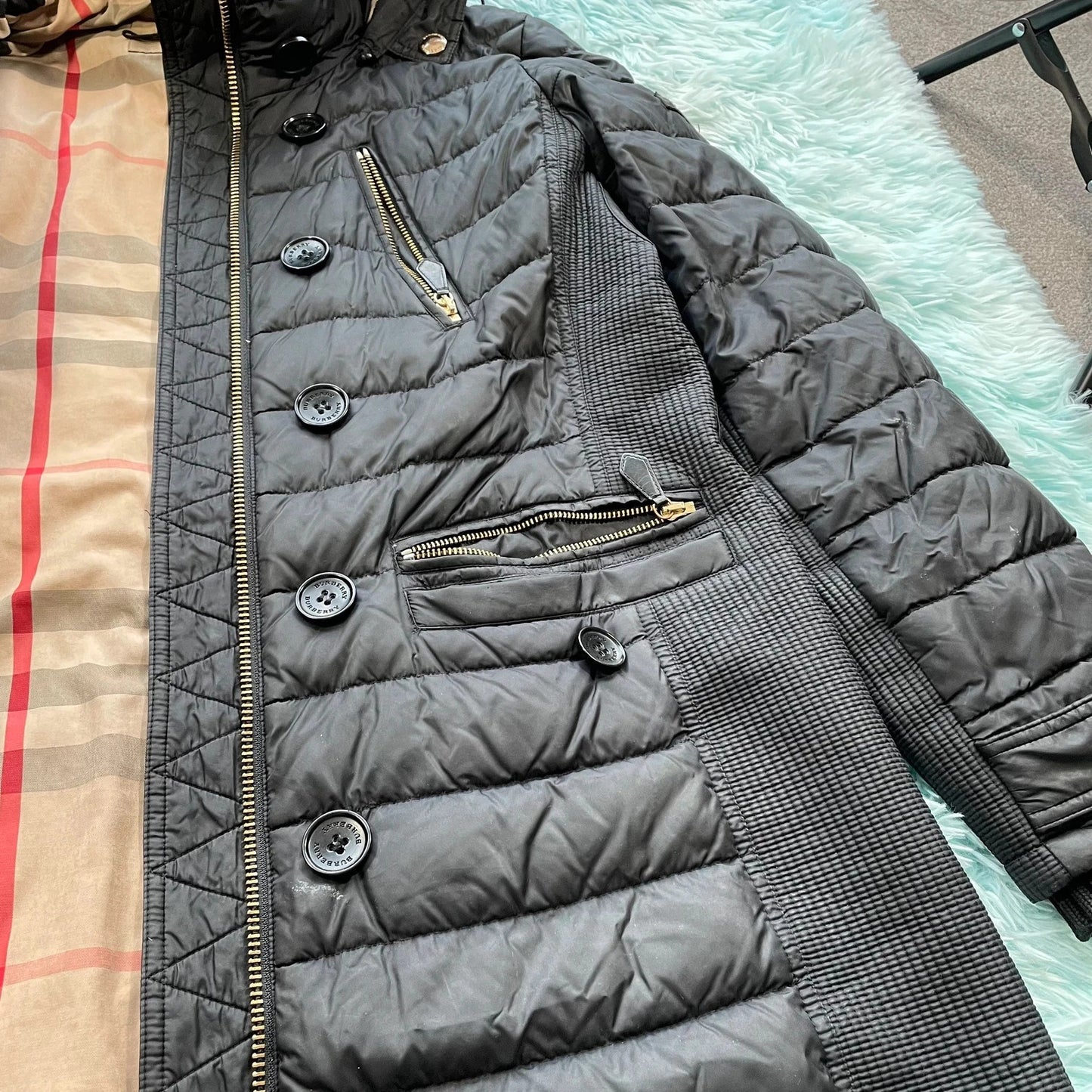 Black Burberry Long Puffer Coat - Large
