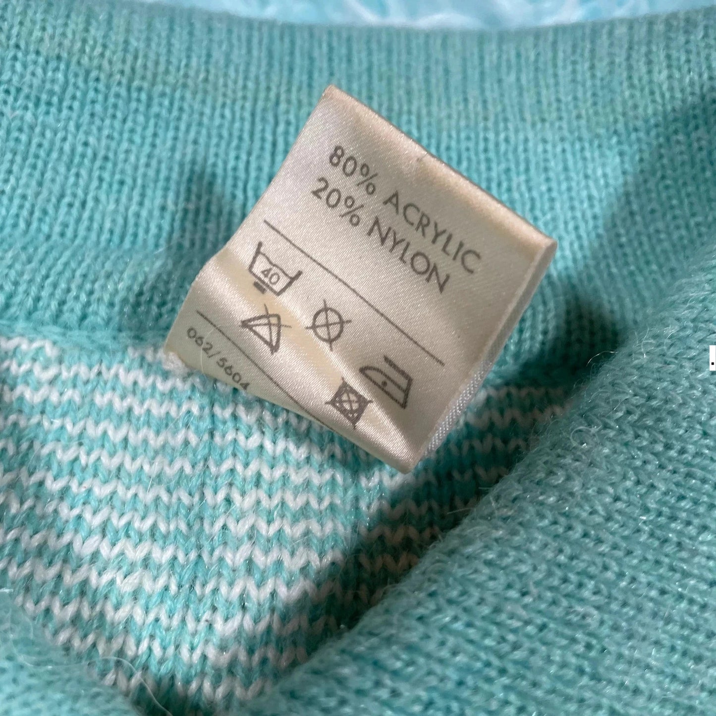 Vintage 80s White & Blue Collared Knitted Jumper - Size 14