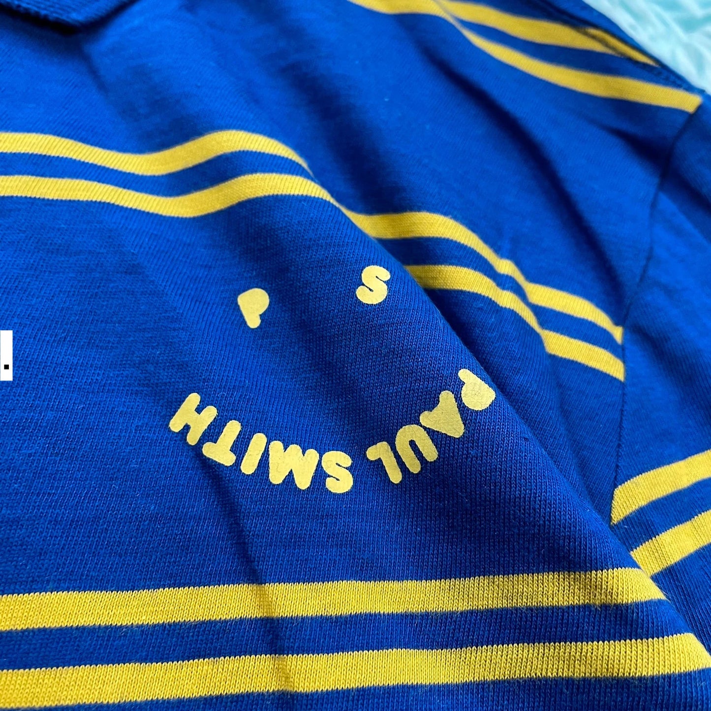 Blue & Yellow Striped Paul Smith Polo Shirt Long Sleeve - Medium