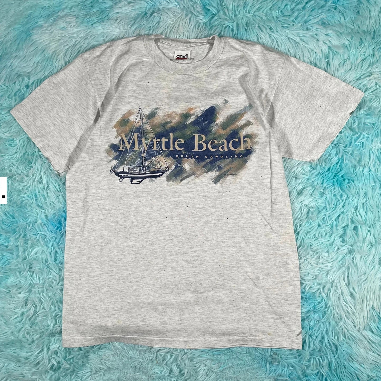 Vintage 90s Grey Myrtle Beach Graphic T Shirt - Medium