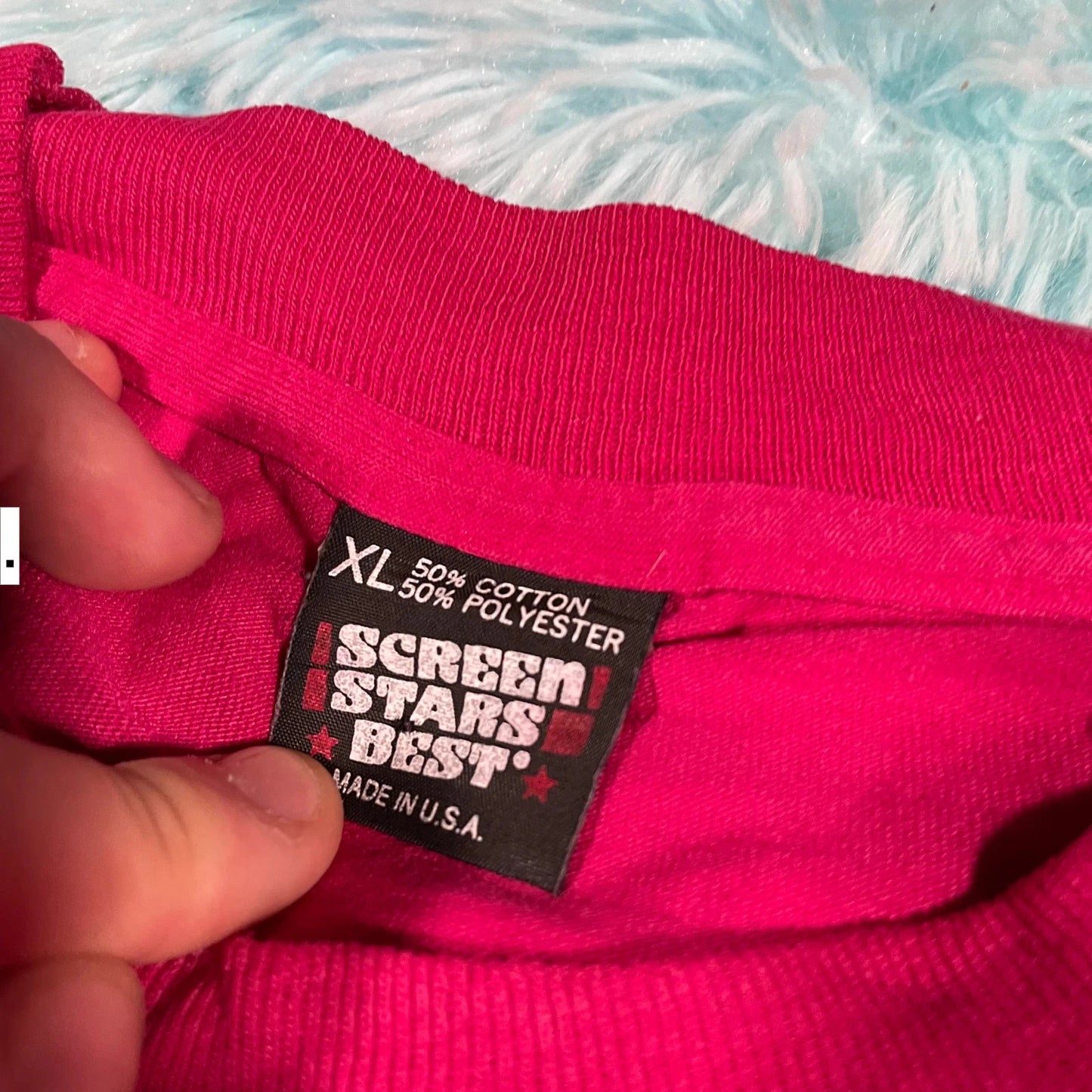Vintage 90s Pink Screen Stars Blank T Shirt - XL
