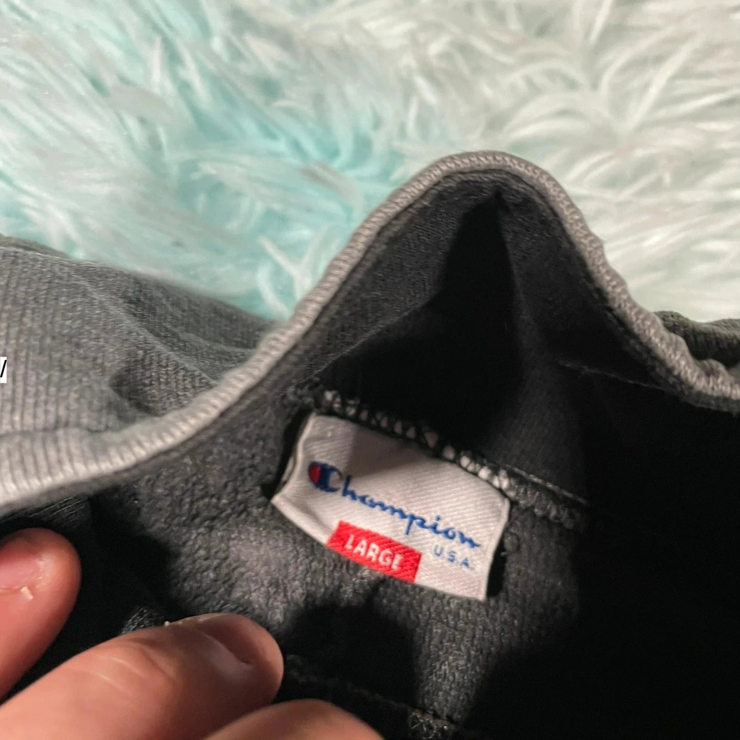 Vintage 90s Grey & Black Champion 1/4 Zip Sweatshirt - Large