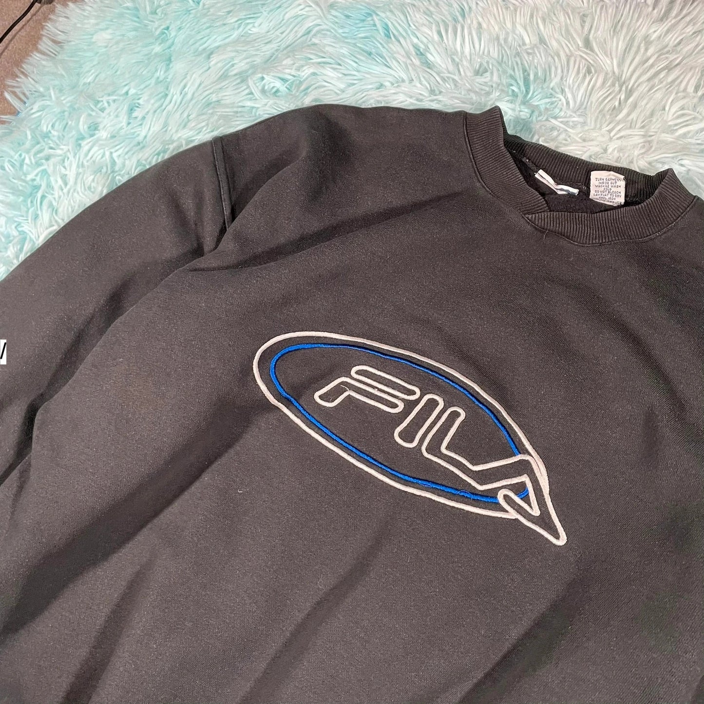Vintage 90s Black Fila Sweatshirt Embroidered Spellout - Large