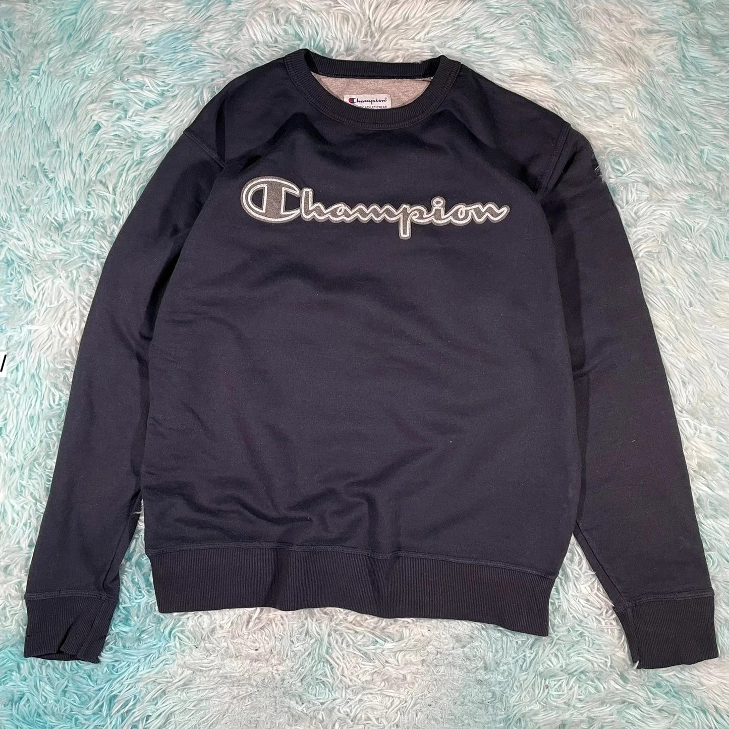 Vintage Navy Champion Spellout Sweatshirt - Medium