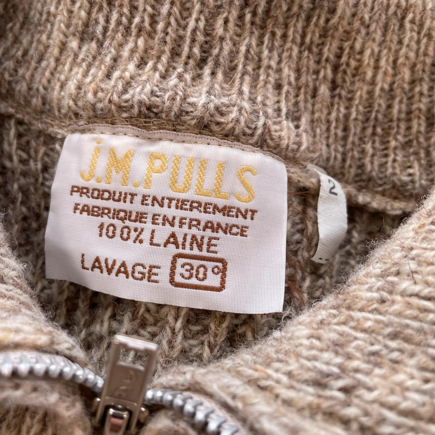 Vintage 90s Beige Heavyweight Wool Jumper Full Zip - Medium