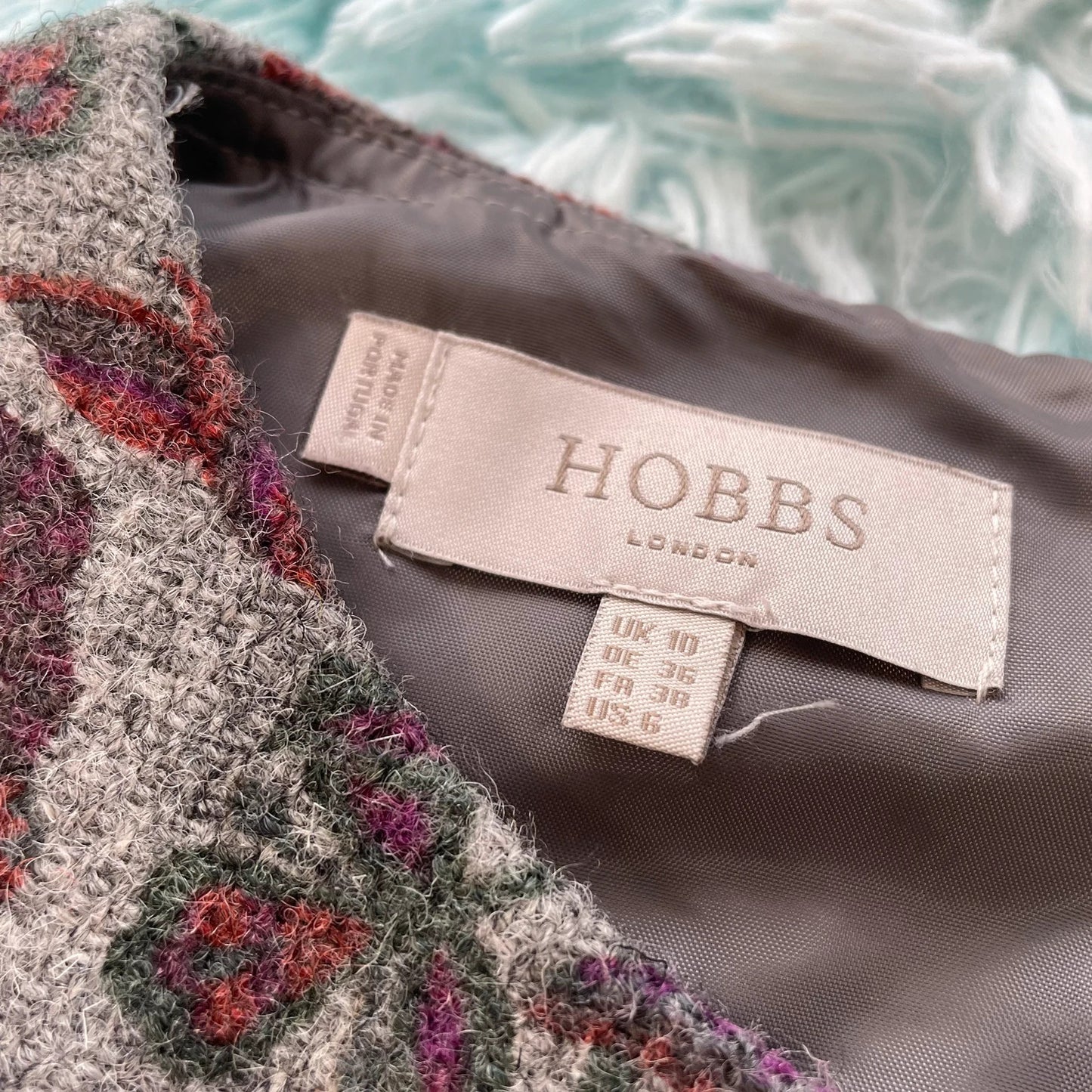 Grey Floral Hobbs Harris Tweed Dress Pencil - Size 10